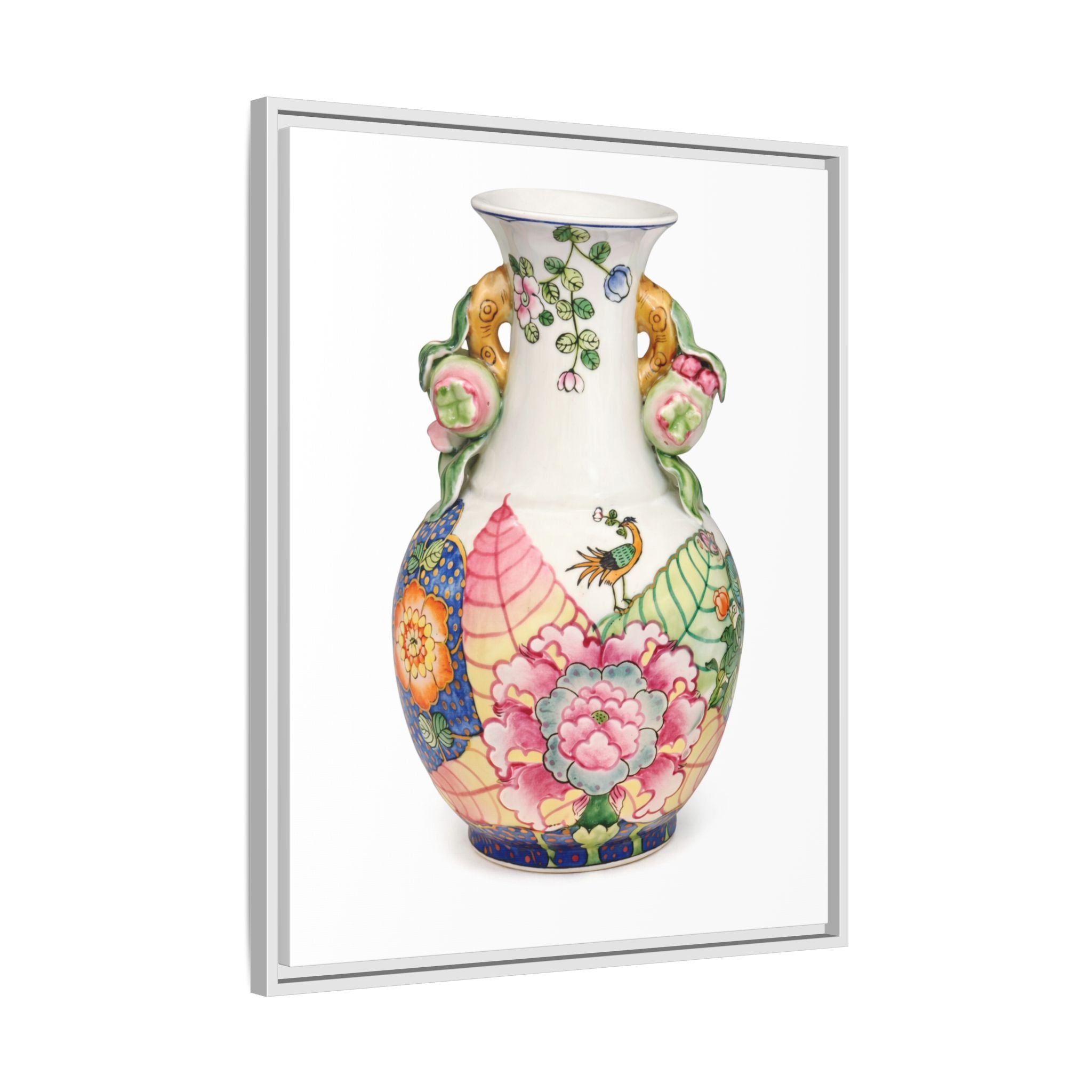 Floral Porcelain Tobacco Leaf Vase | Framed Canvas Art