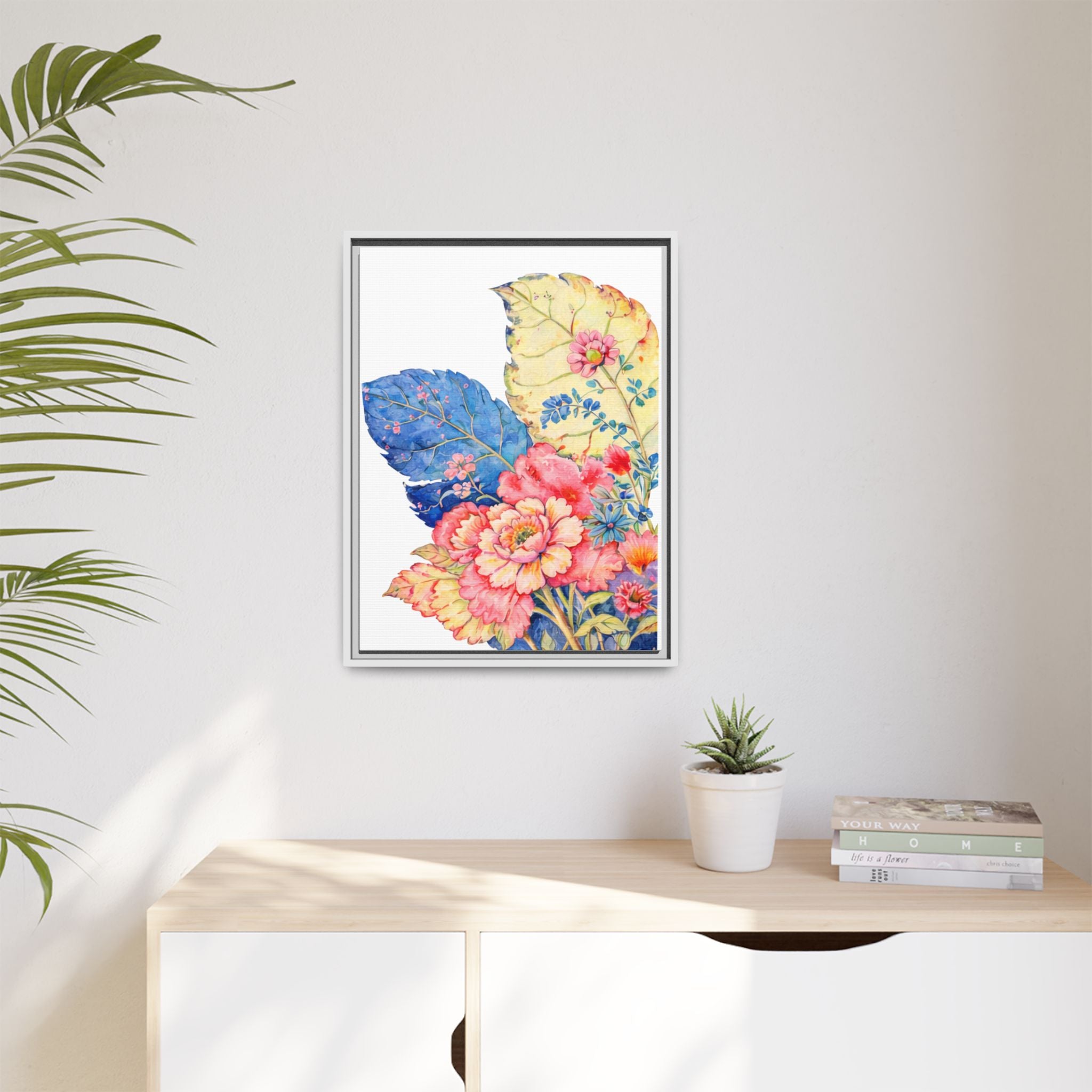 Framed Floral Watercolor Canvas Print — Vibrant Botanical Wall Art
