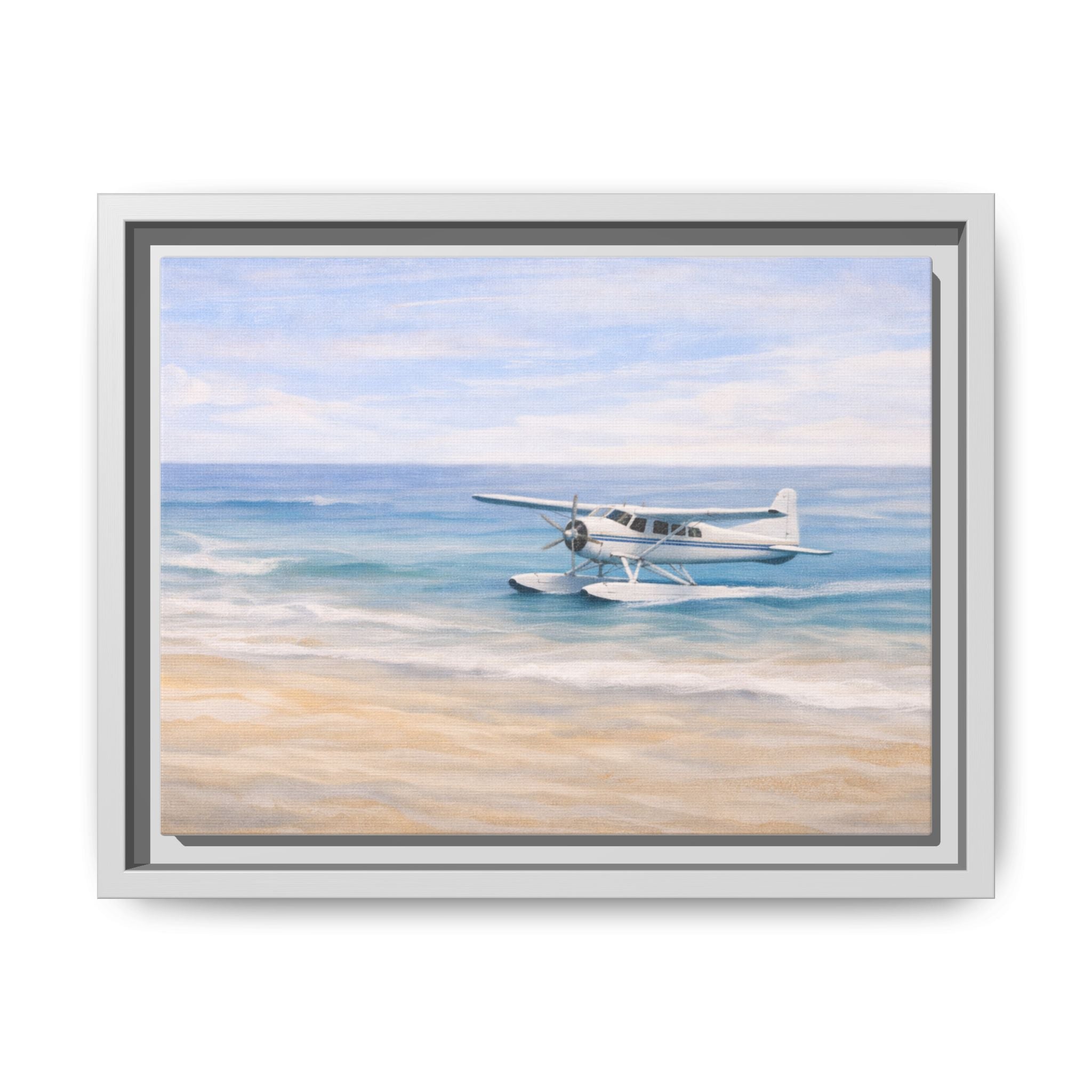 Seaplane Beach Matte Canvas Framed Wall Art — Coastal Aviation Print