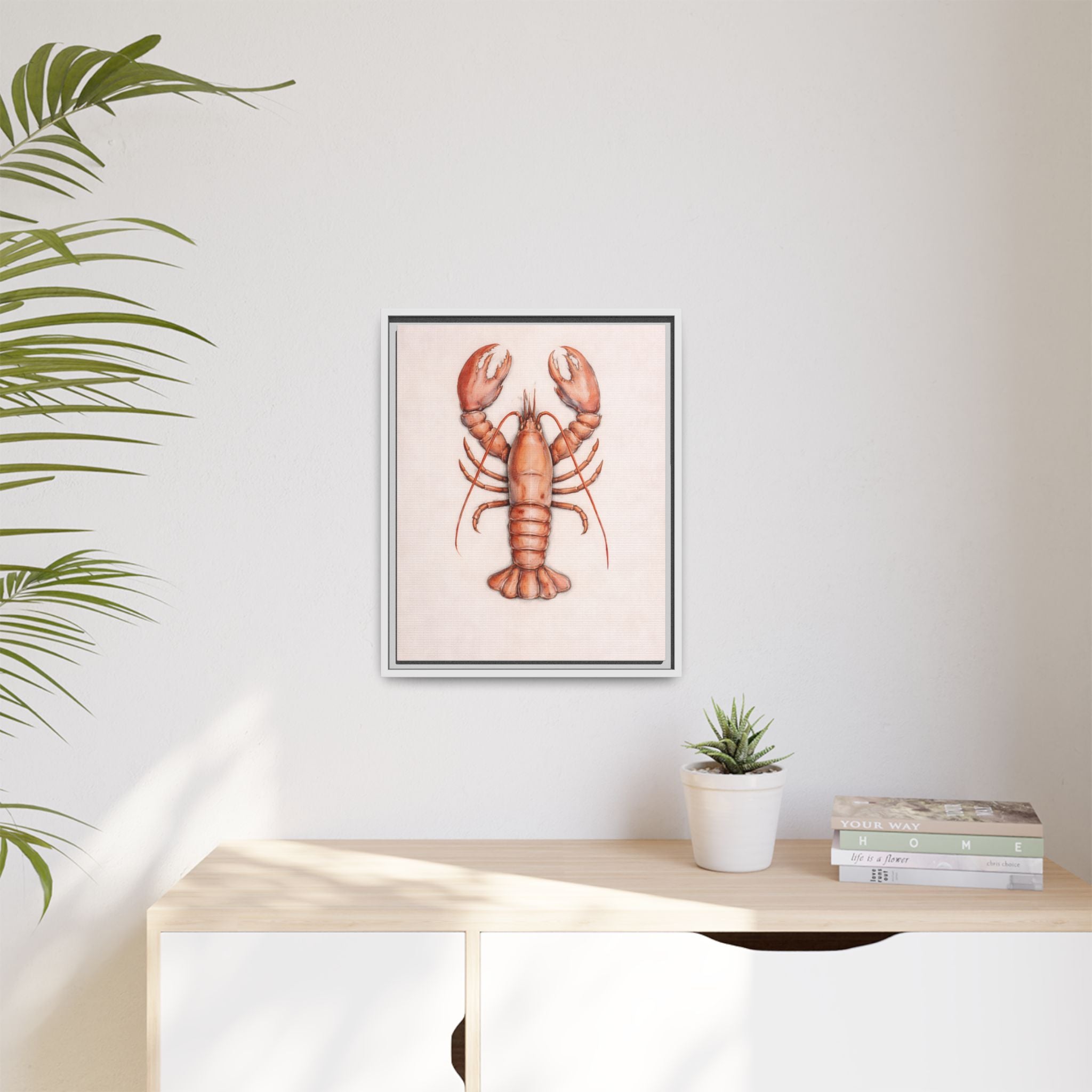 Framed Lobster Canvas Print — Coastal Nautical Wall Art