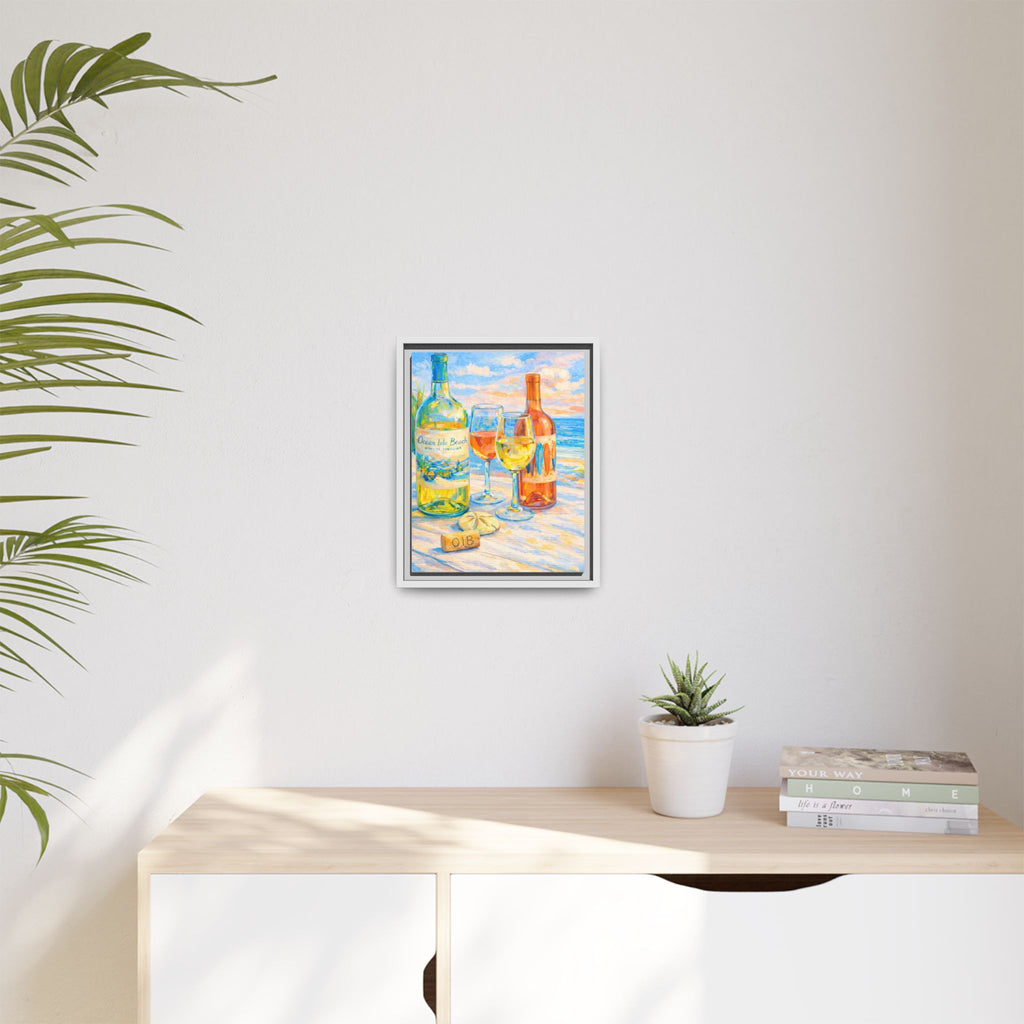 Beach Wine Still Life Framed Canvas Print