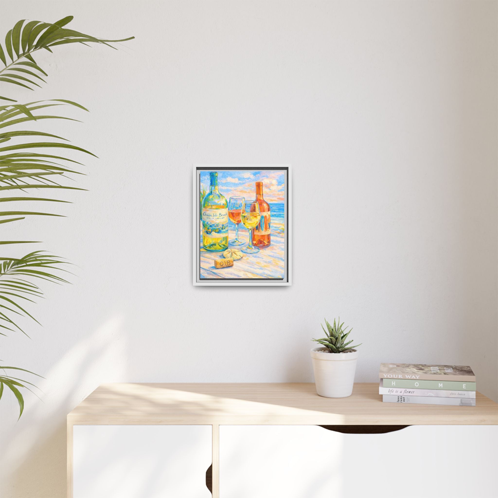 Beach Wine Still Life Framed Canvas Print