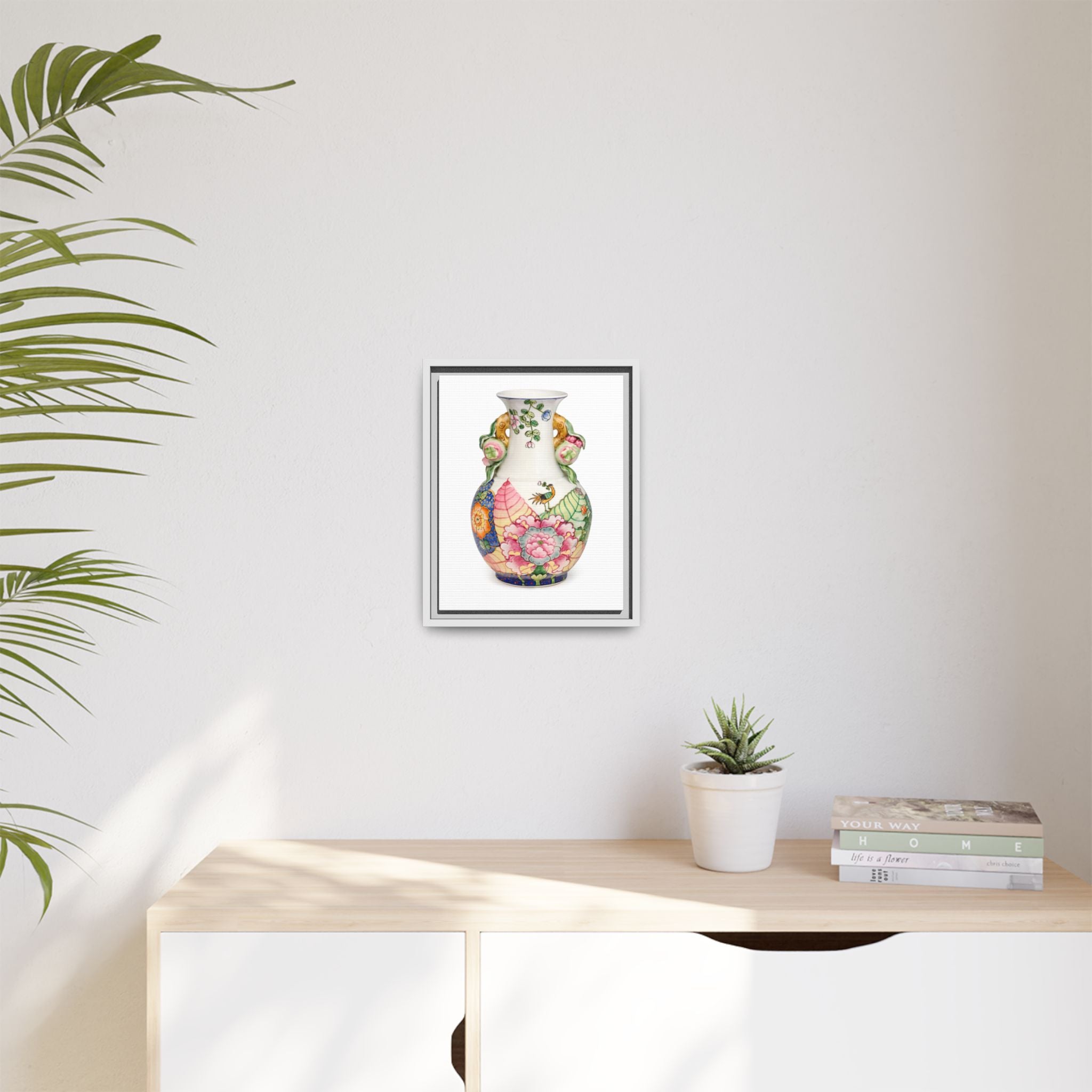 Floral Porcelain Tobacco Leaf Vase | Framed Canvas Art