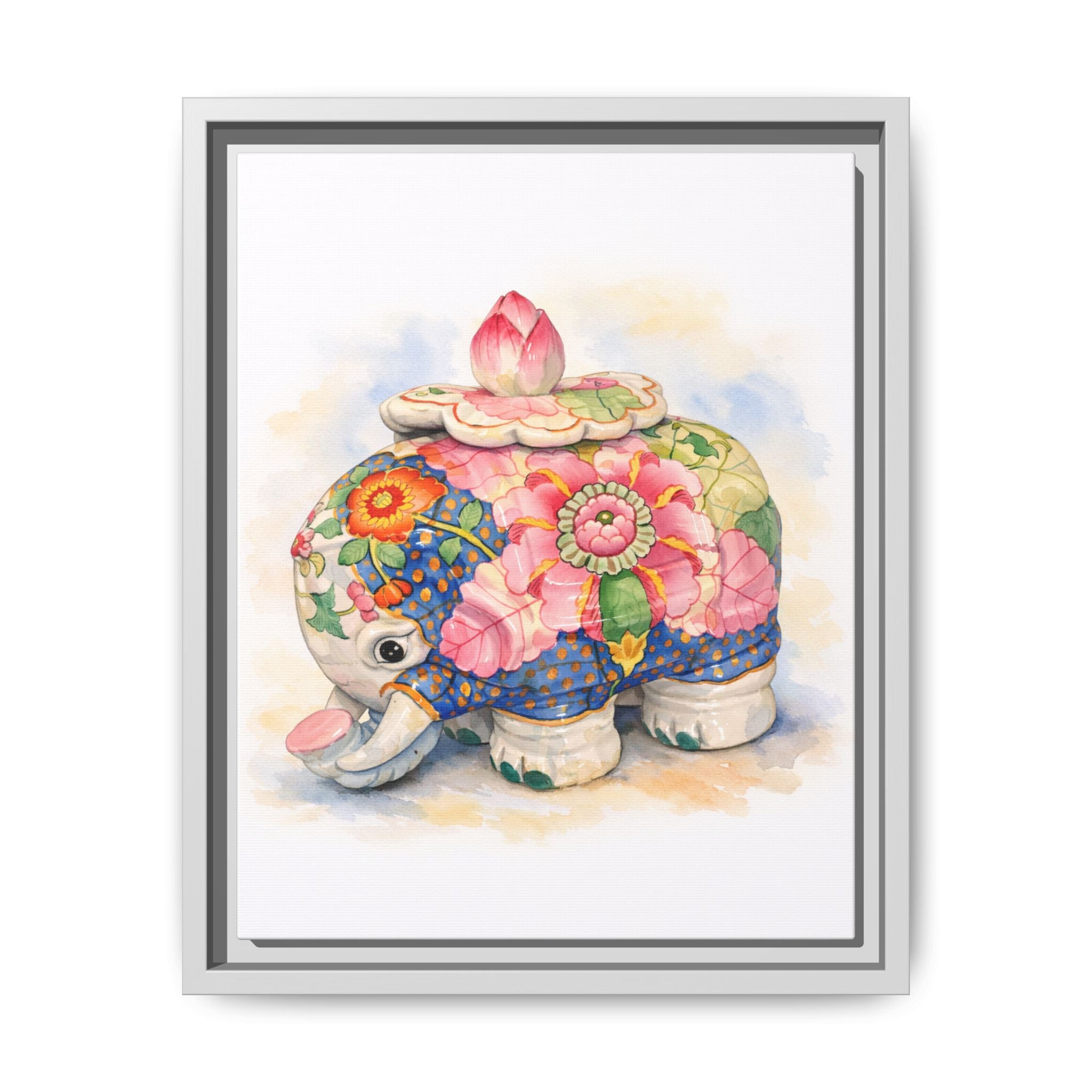 Framed Floral Elephant Canvas Print