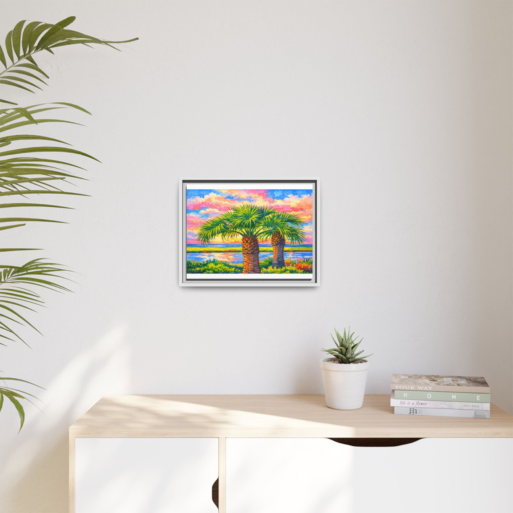 Framed Palm Tree Canvas Print — Tropical Sunset Wall Art