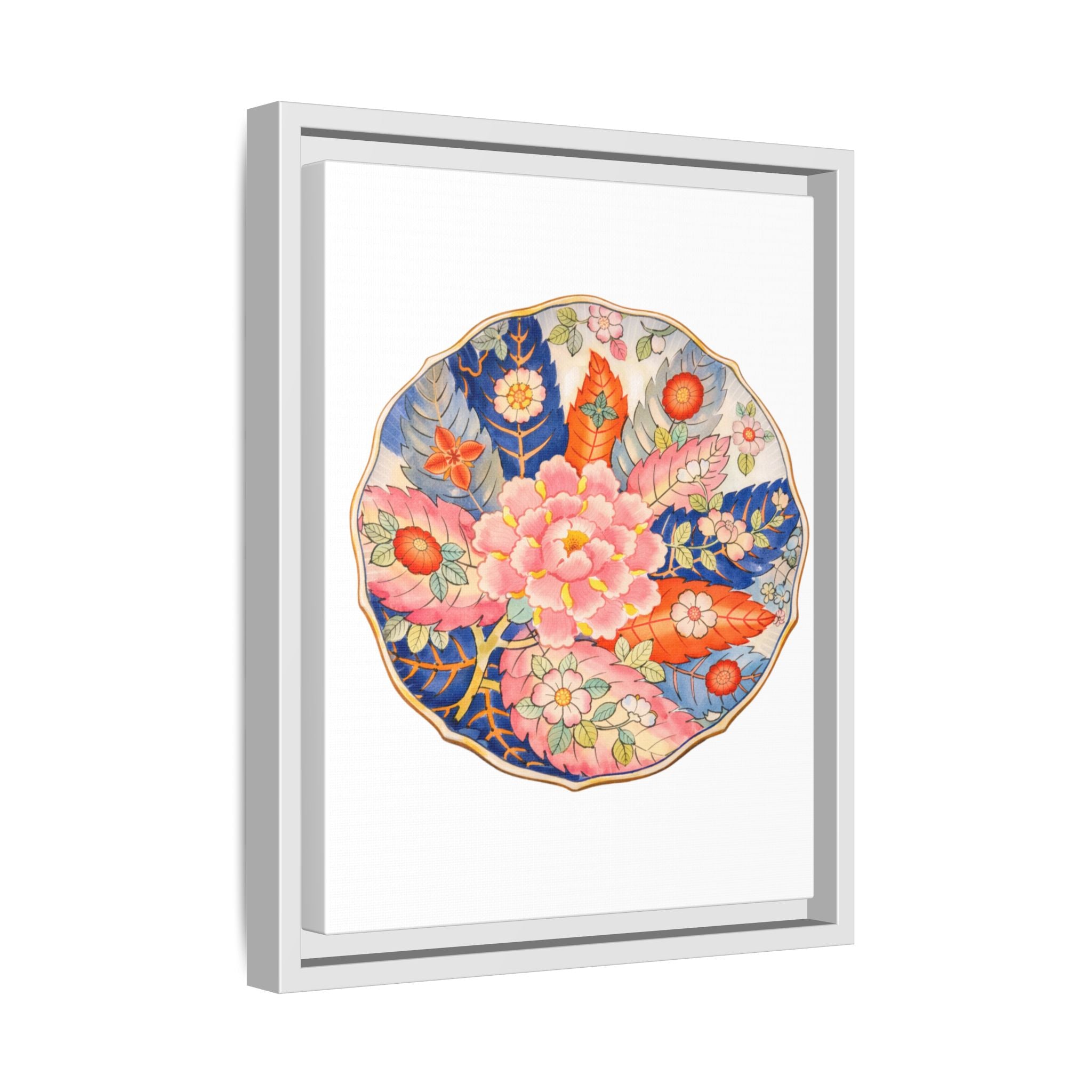 Floral Medallion Framed Canvas Art — Vintage Botanical Wall Decor