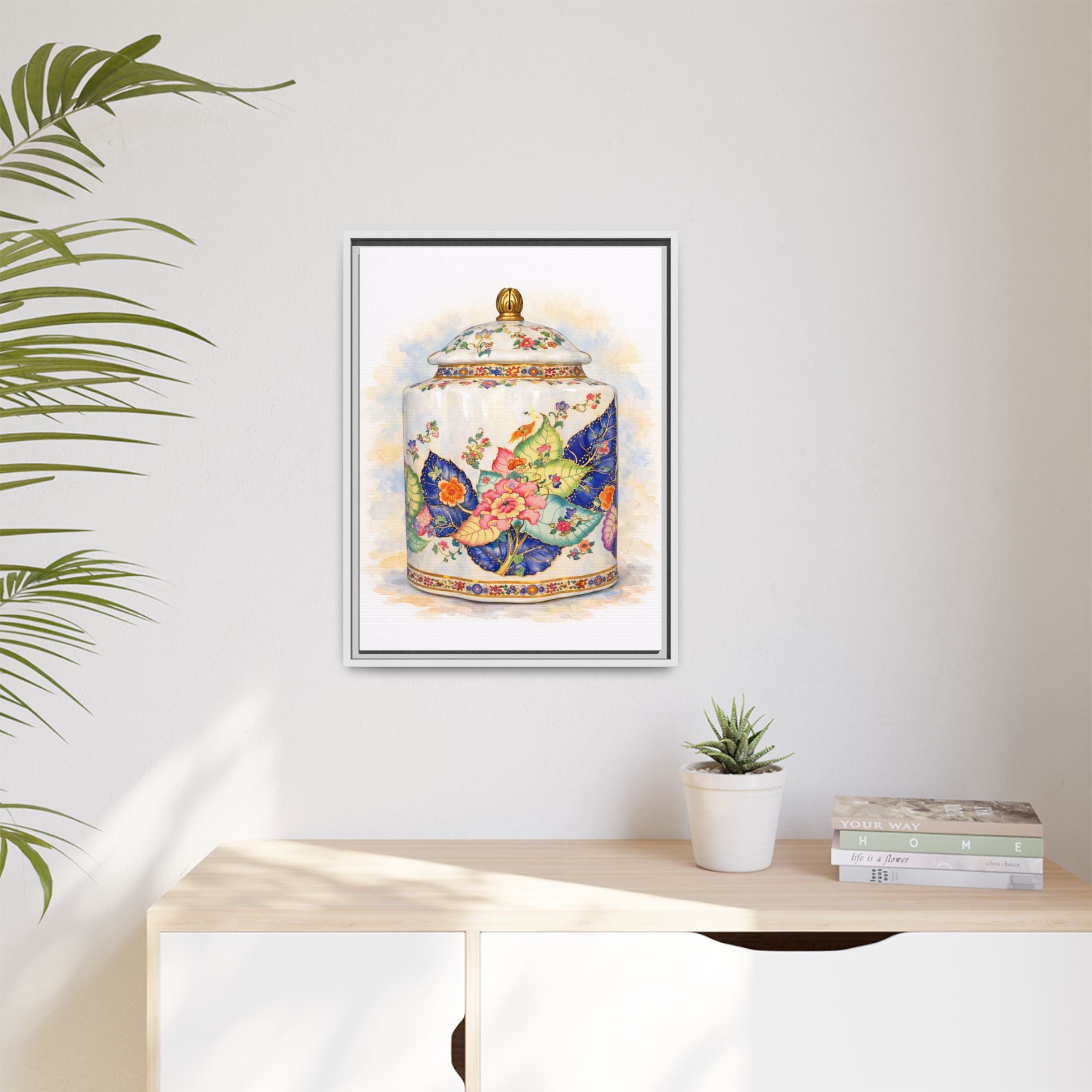 Framed Floral Ginger Jar Canvas Print