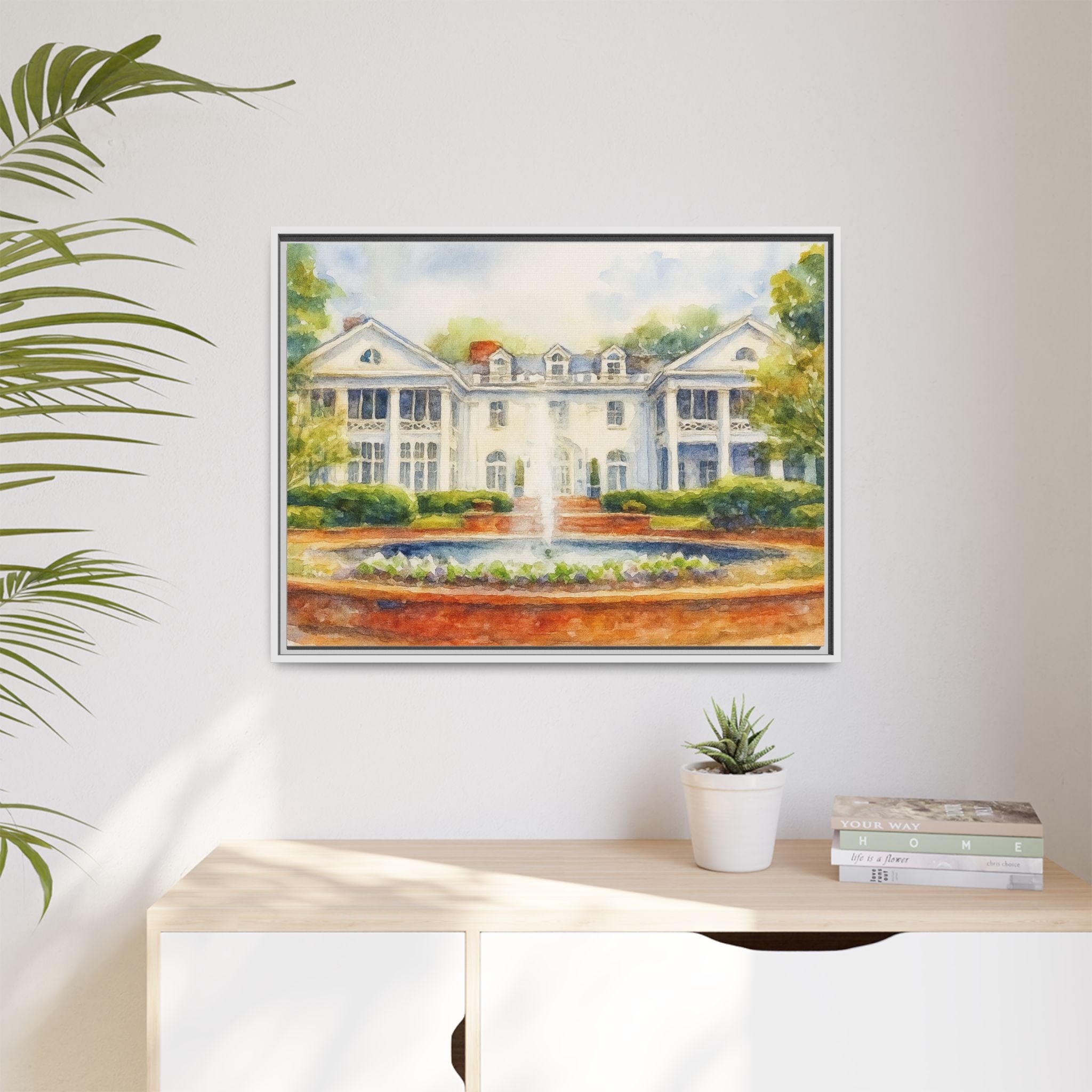 Southern Estate Watercolor Matte Canvas Print, Framed Wall Art