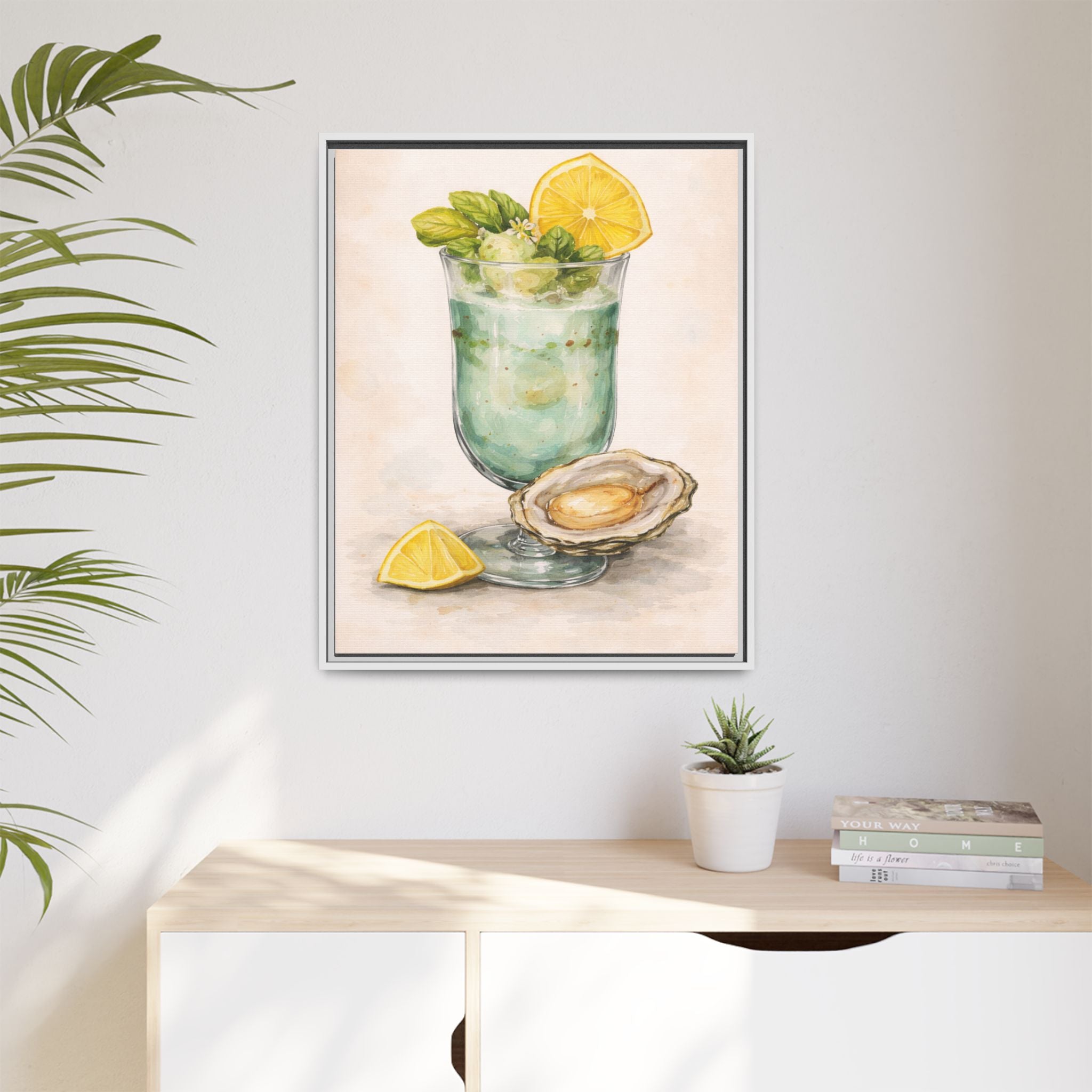 Seafood Cocktail Framed Canvas Wall Art — Lemon & Oyster Coastal Kitchen Print