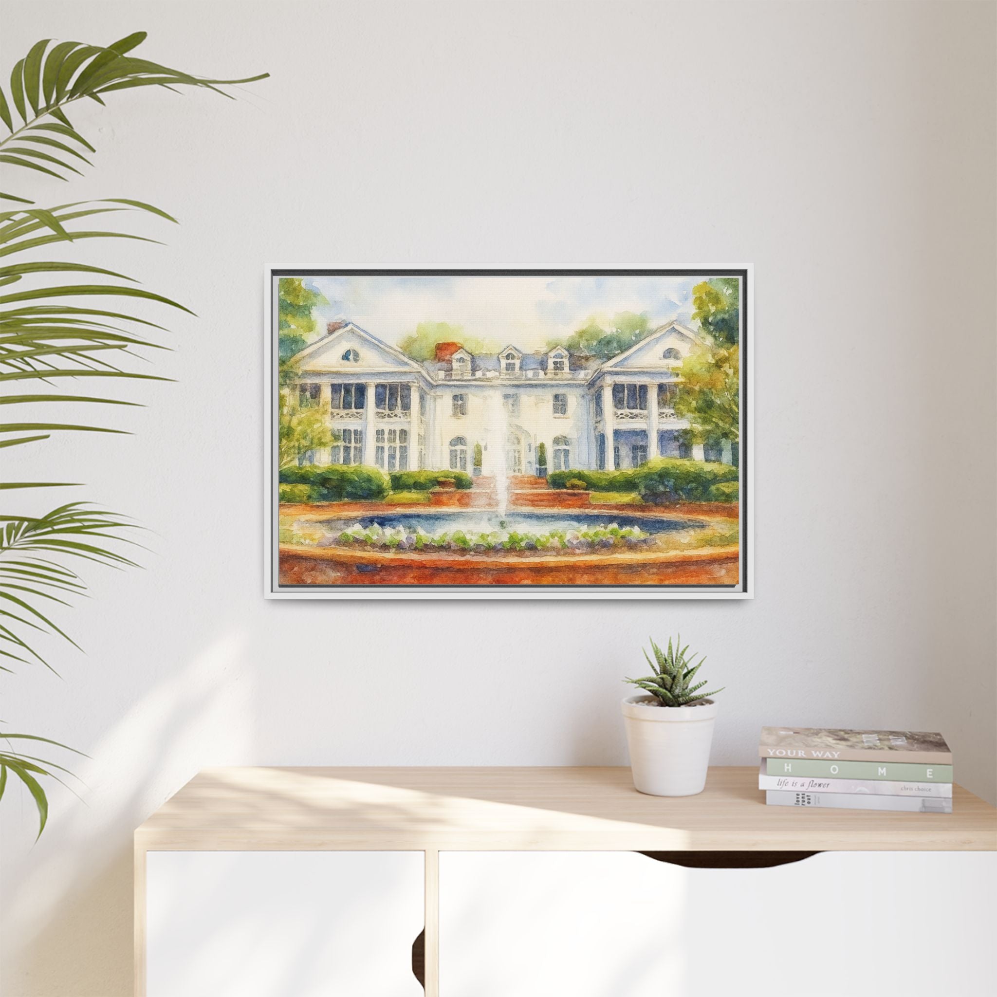 Southern Estate Watercolor Matte Canvas Print, Framed Wall Art