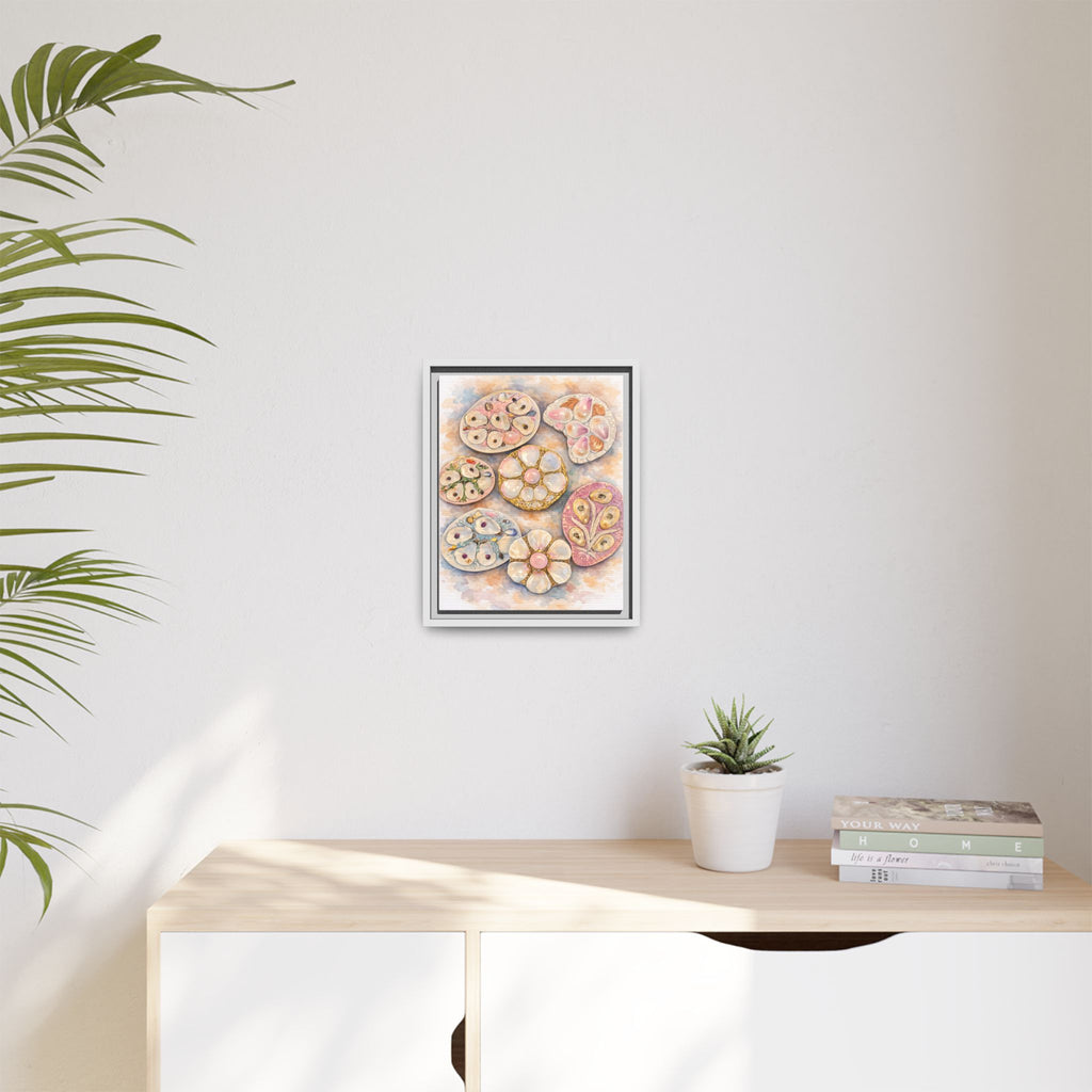 Vintage Floral Oyster Plates Matte Canvas Print
