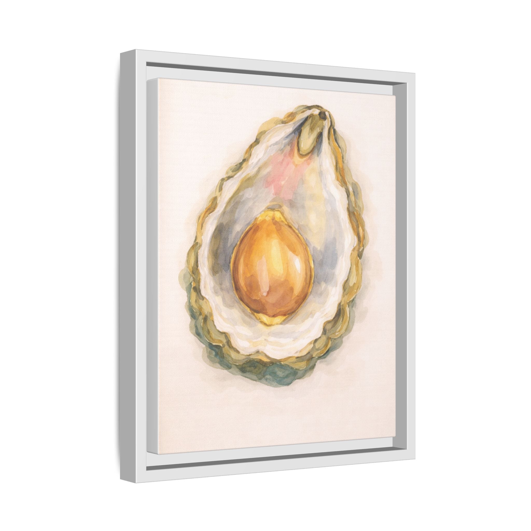 Oyster Pearl Watercolor Framed Canvas Print