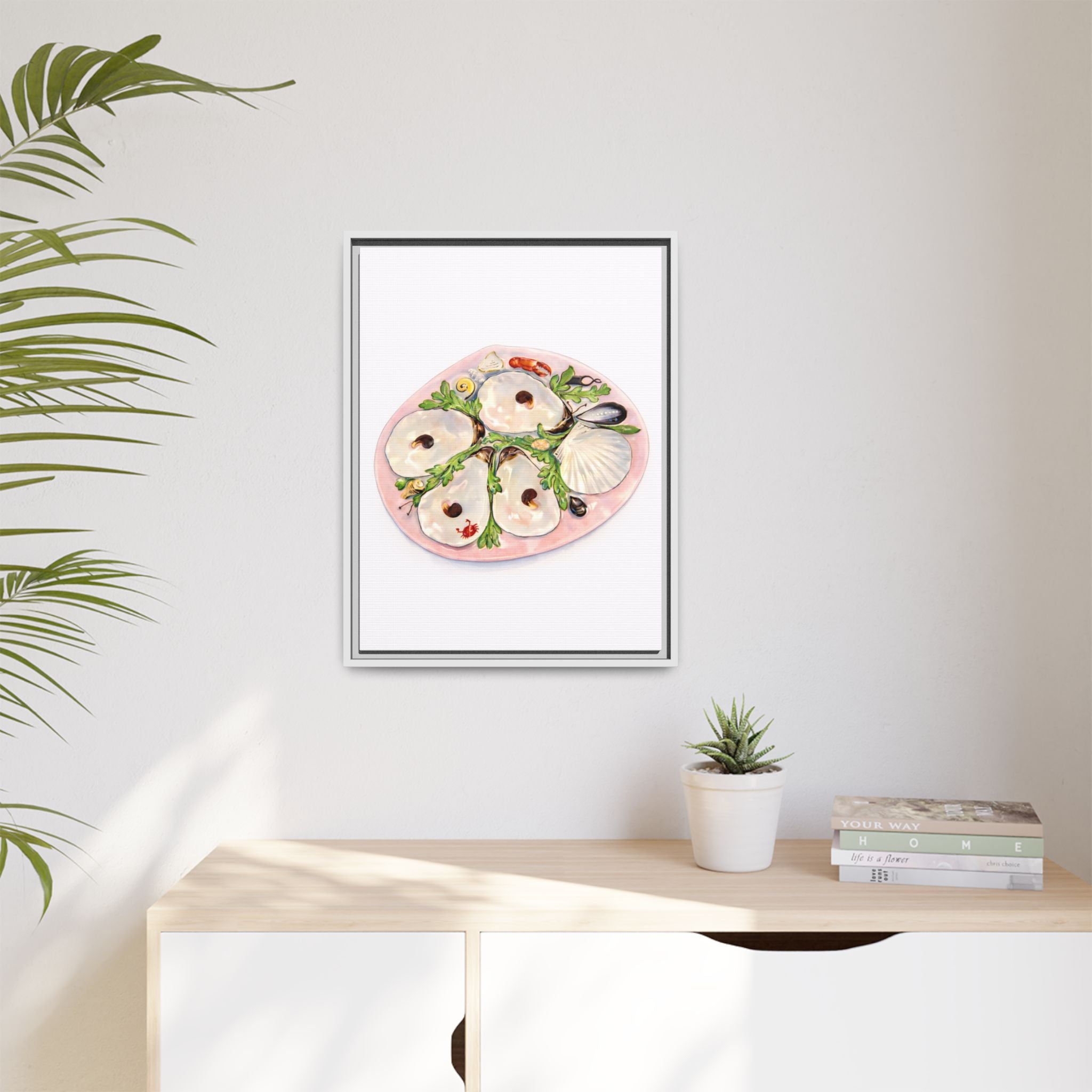 Oyster Platter Framed Canvas Print — Coastal Wall Art