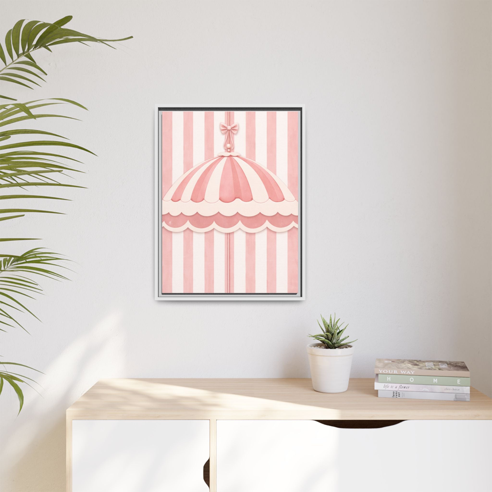 Pink Carousel Canopy Framed Canvas Art — Nursery Wall Decor