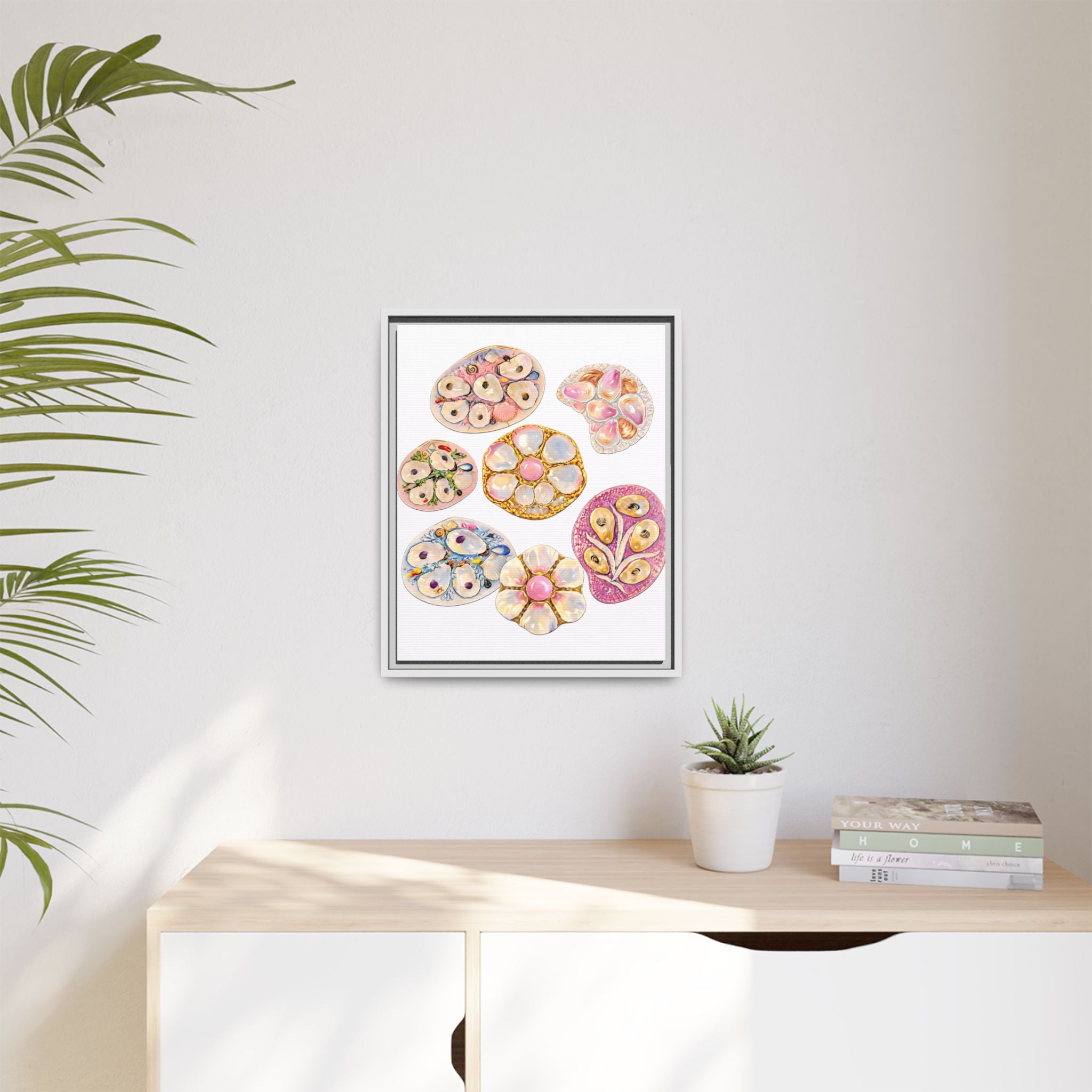 Framed Floral Brooch Art Print — Matte Canvas Wall Decor