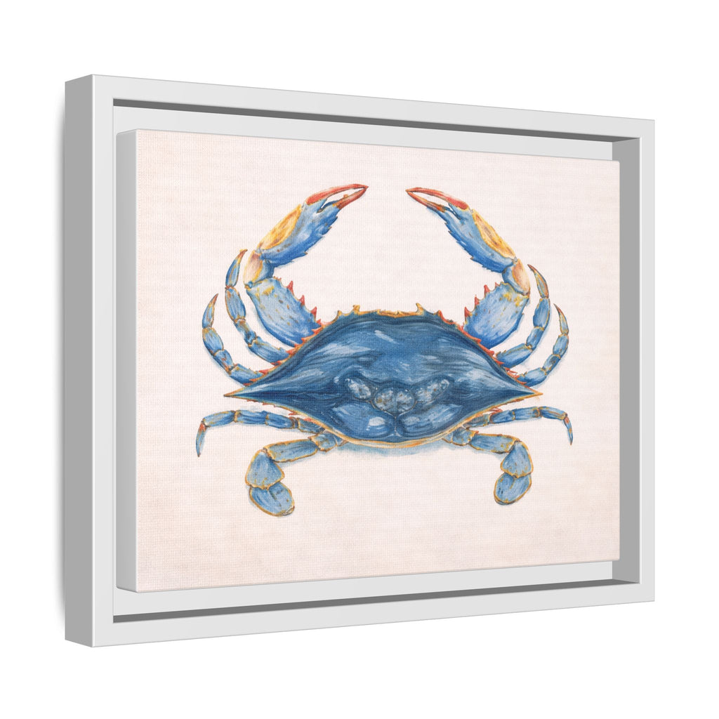 Blue Crab Coastal Canvas Print — Framed Matte Wall Art