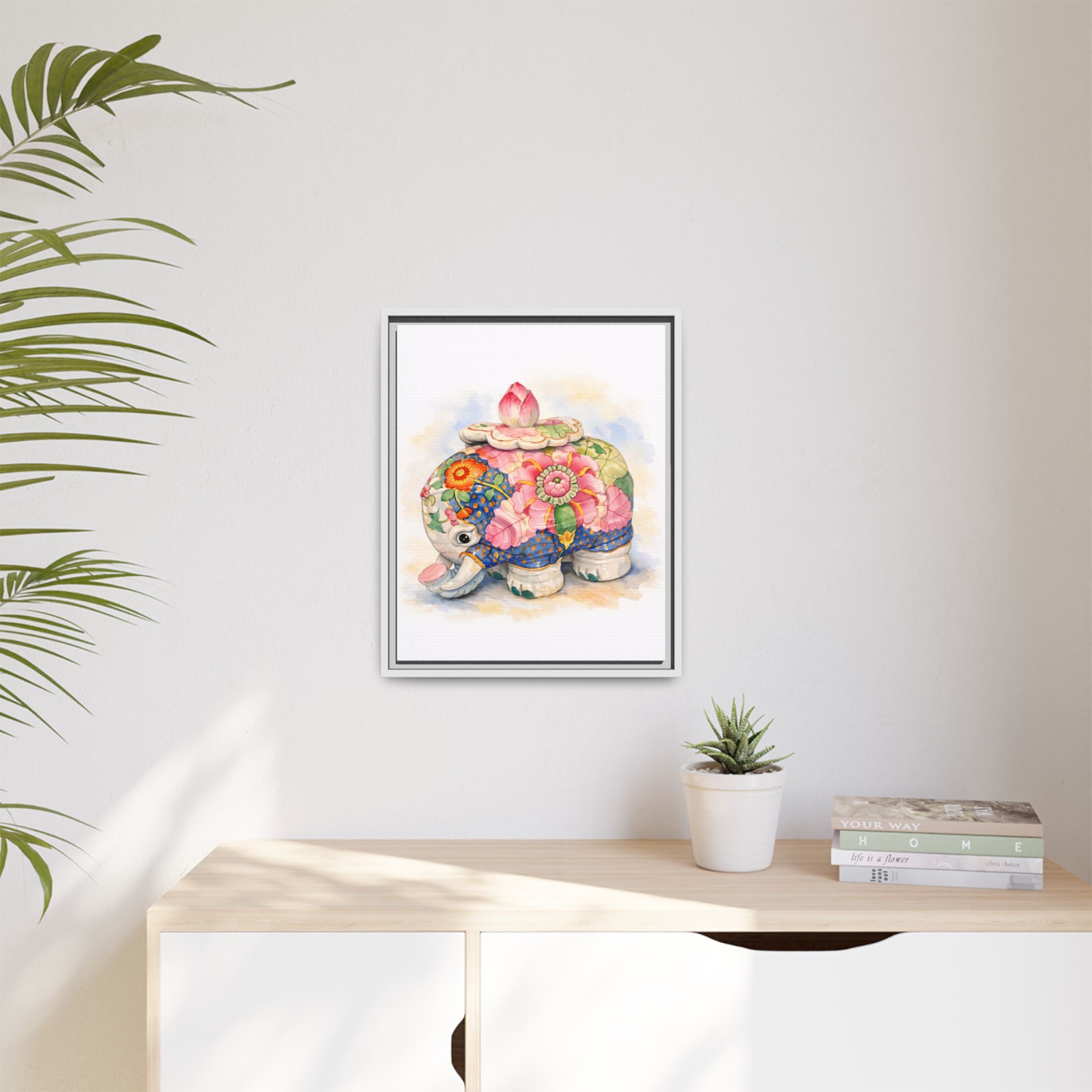Framed Floral Elephant Canvas Print