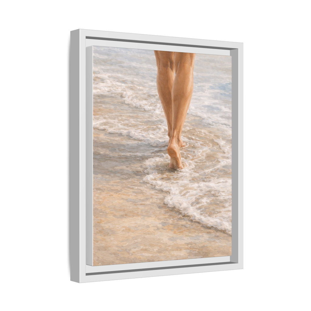 Framed Canvas Art — Bare Feet Walking on Beach Seashore Print