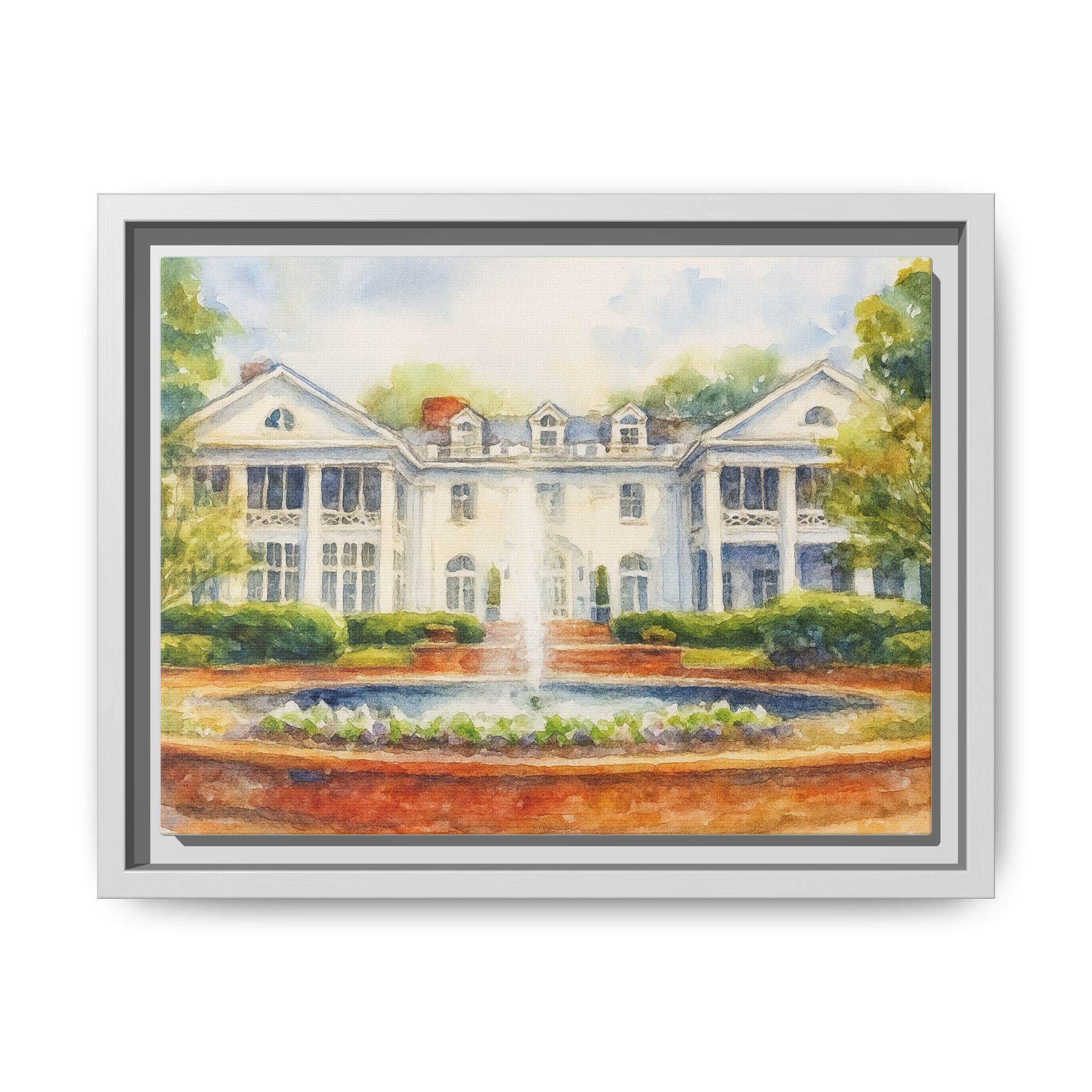 Southern Estate Watercolor Matte Canvas Print, Framed Wall Art