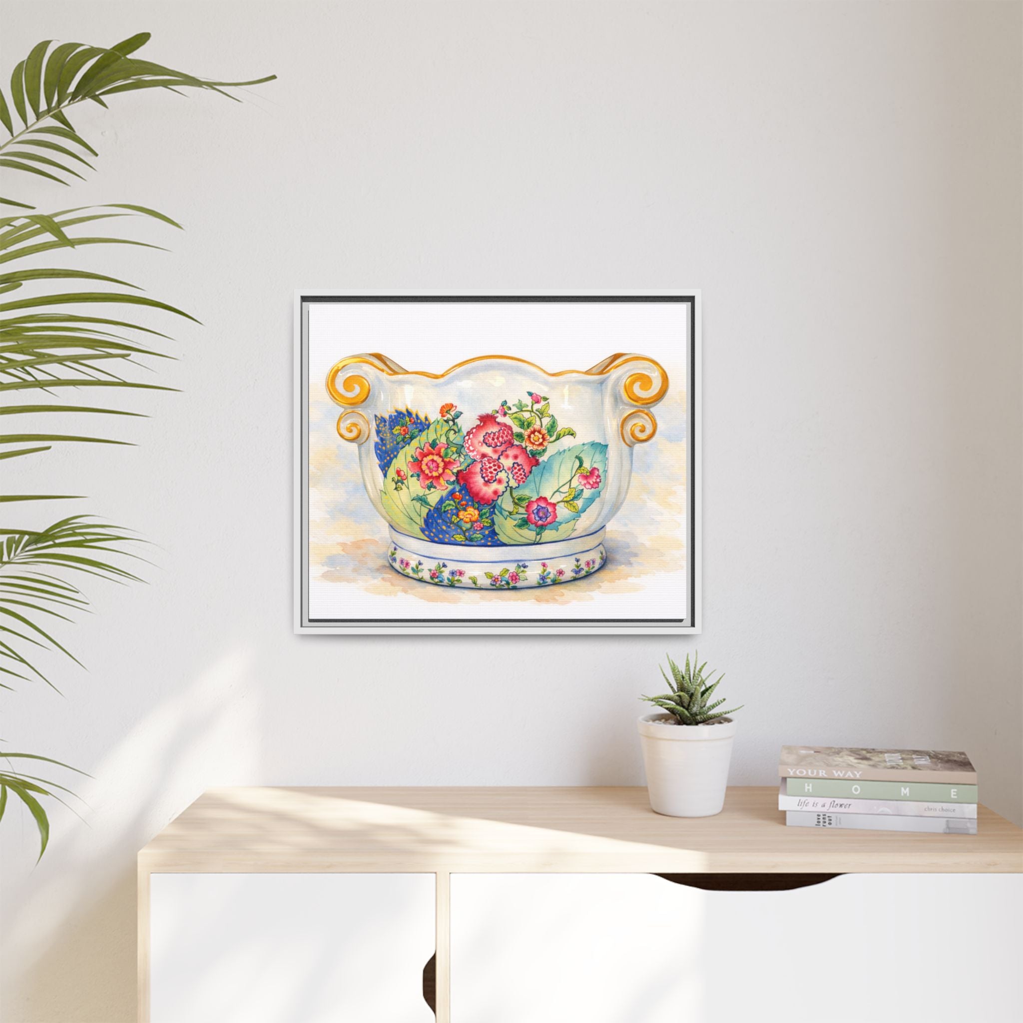 Floral Vintage Planter Matte Canvas Print (Framed)