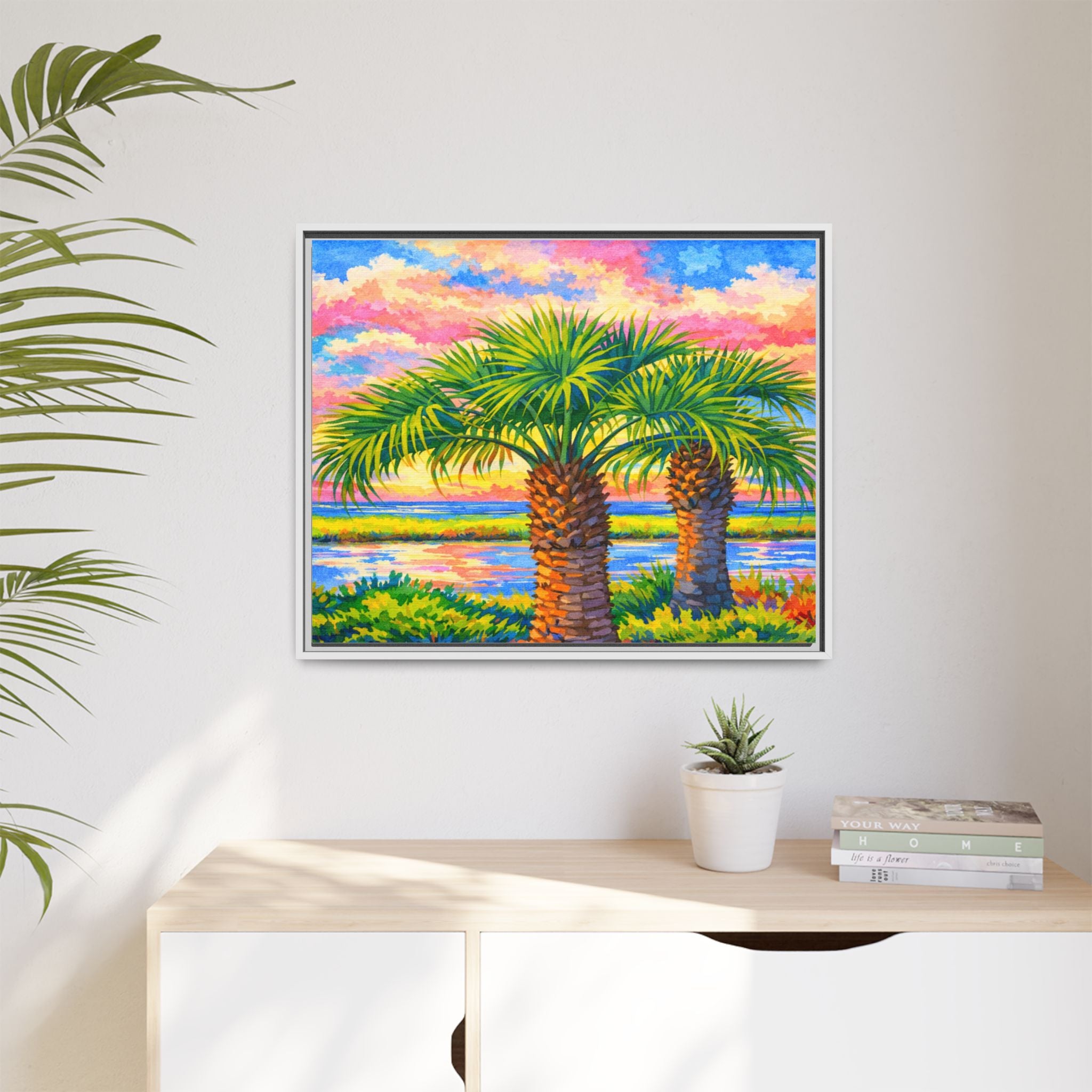 Framed Palm Tree Canvas Print — Tropical Sunset Wall Art