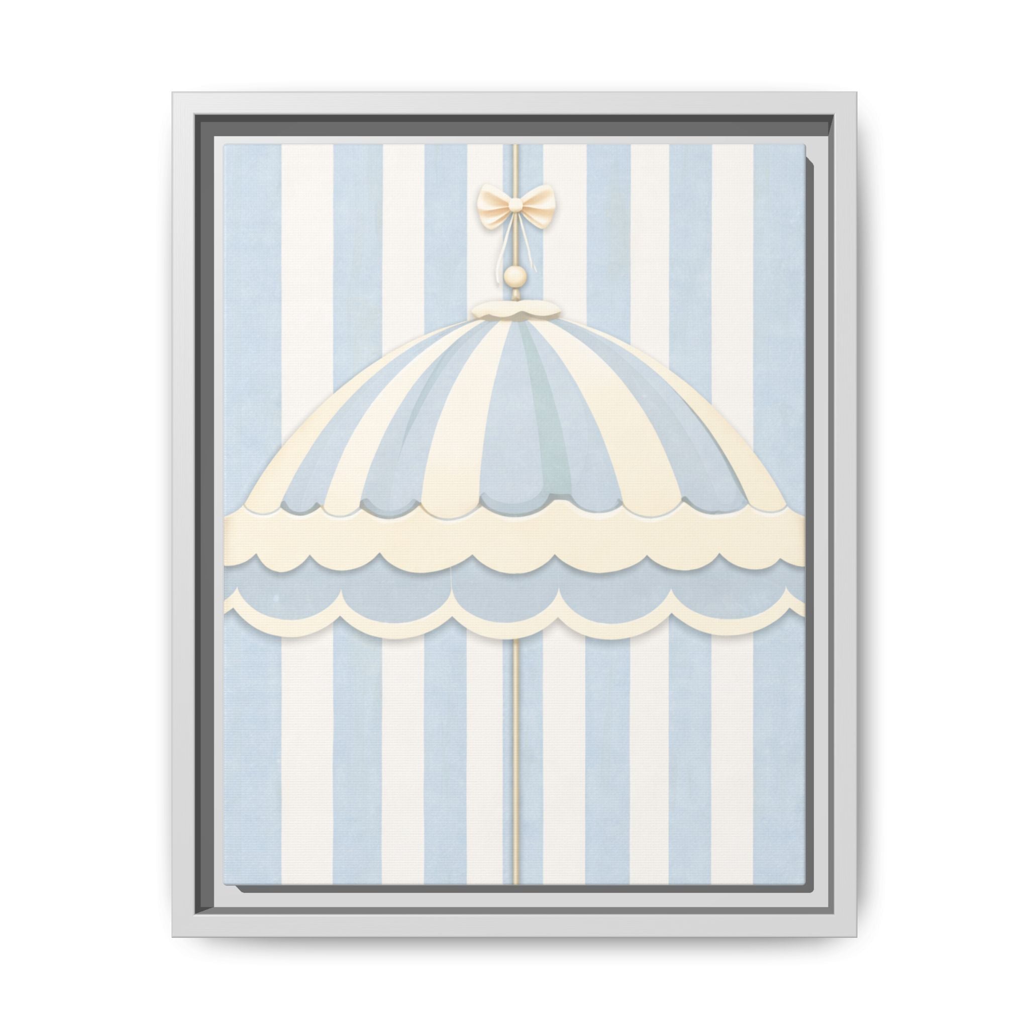 Baby Blue Carousel Umbrella Framed Canvas Wall Art — Nursery Decor