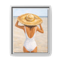 Framed Beach Canvas Print — Woman in Straw Hat Wall Art