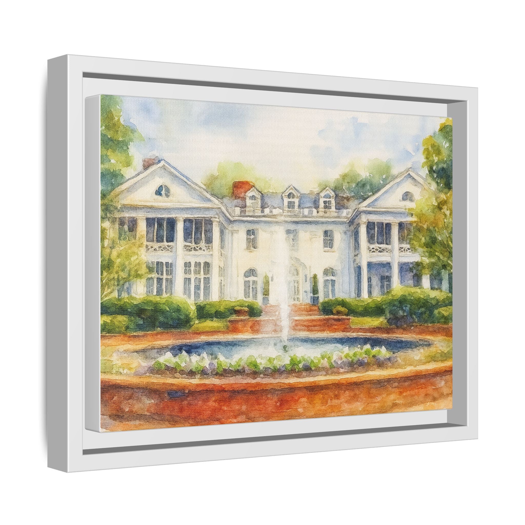 Southern Estate Watercolor Matte Canvas Print, Framed Wall Art