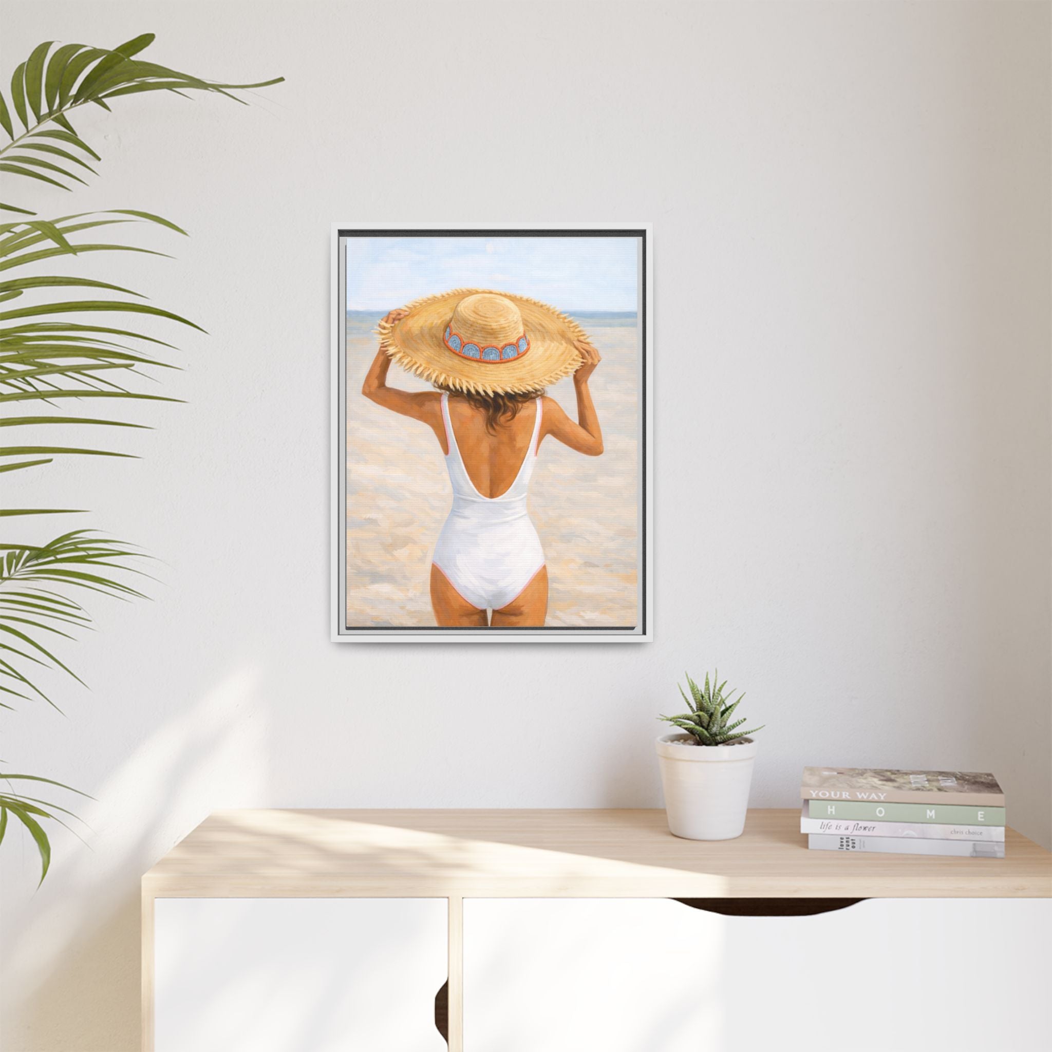 Beach Girl Framed Canvas Print — Summer Seaside Wall Art
