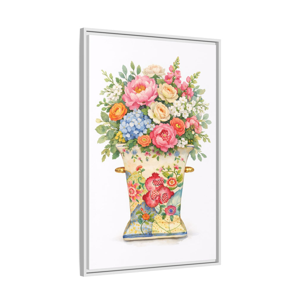 Framed Floral Vase Canvas Print – Vintage Bouquet Wall Art