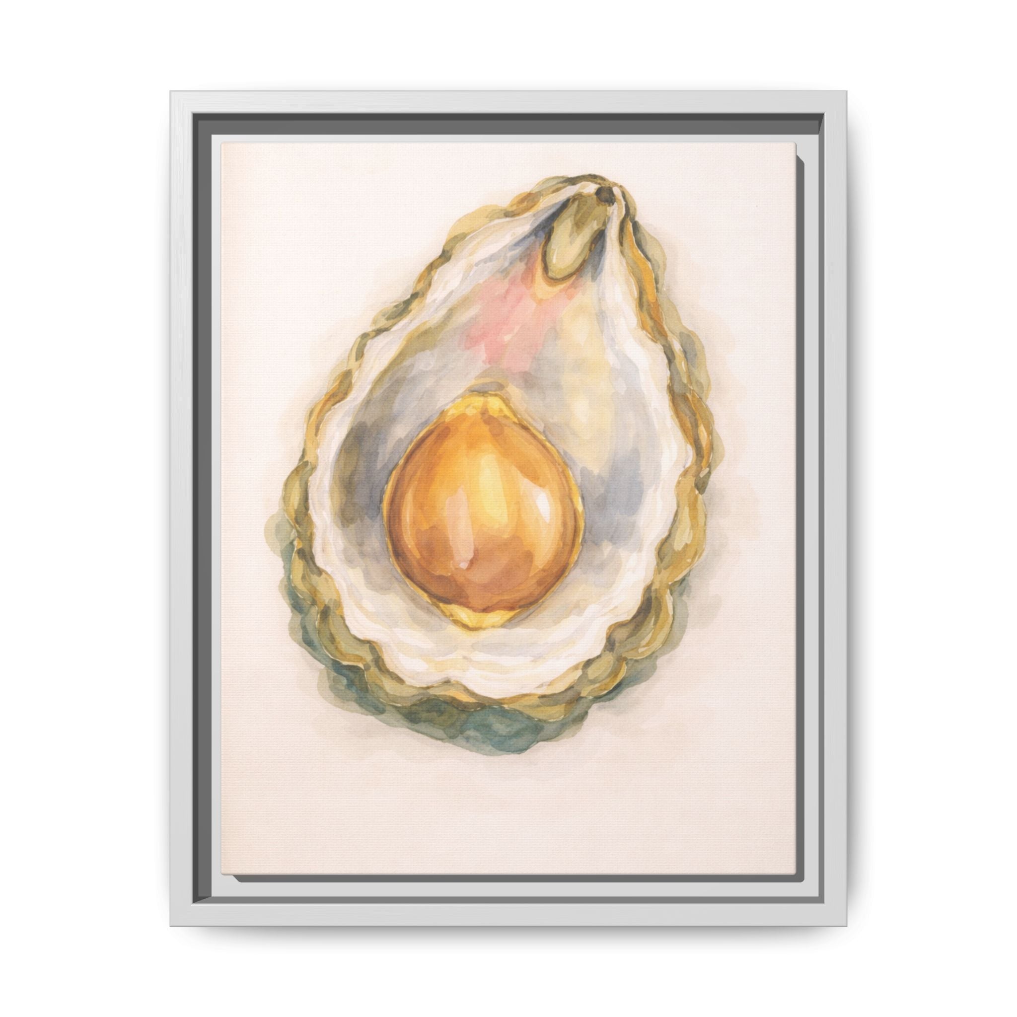 Oyster Pearl Watercolor Framed Canvas Print