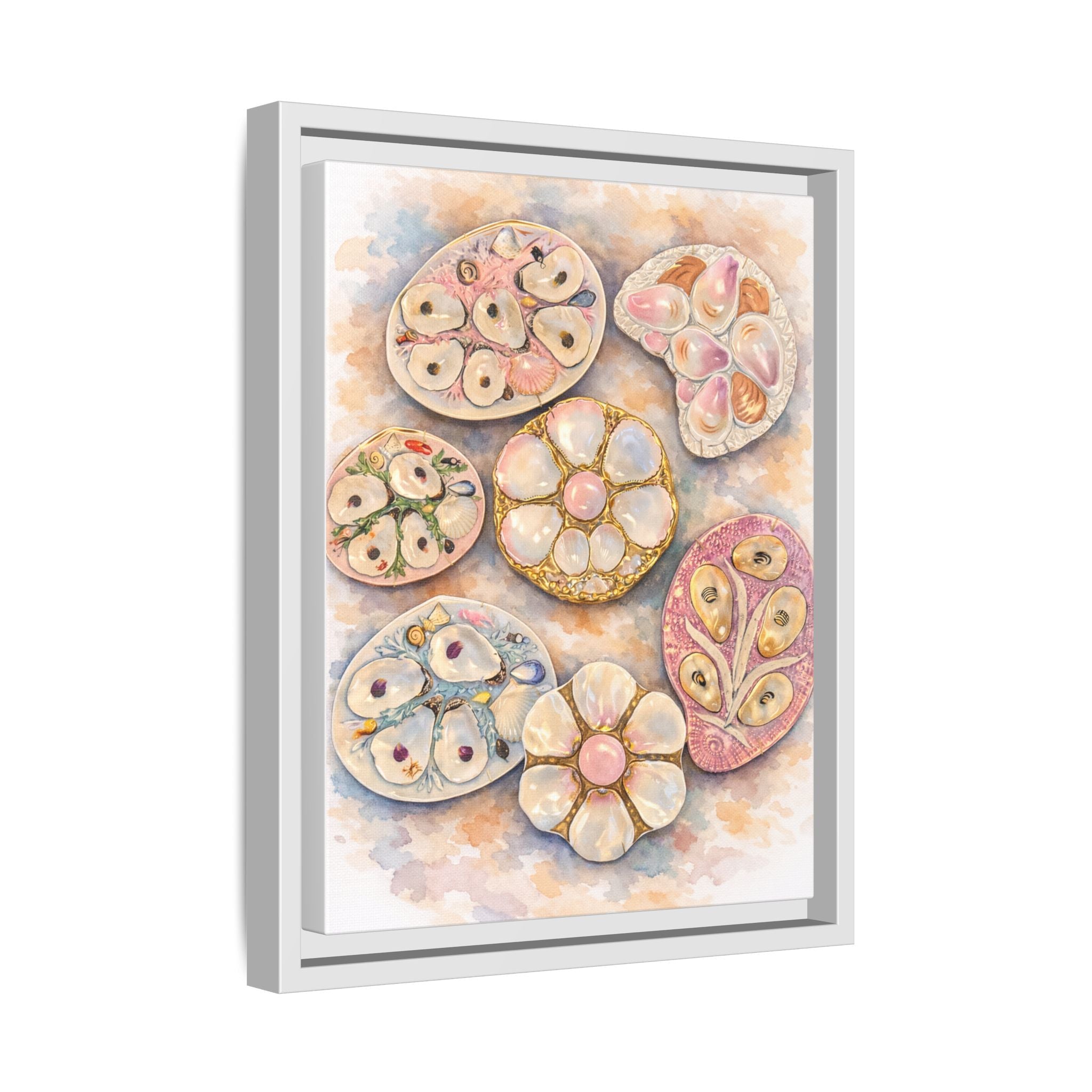Vintage Floral Oyster Plates Matte Canvas Print