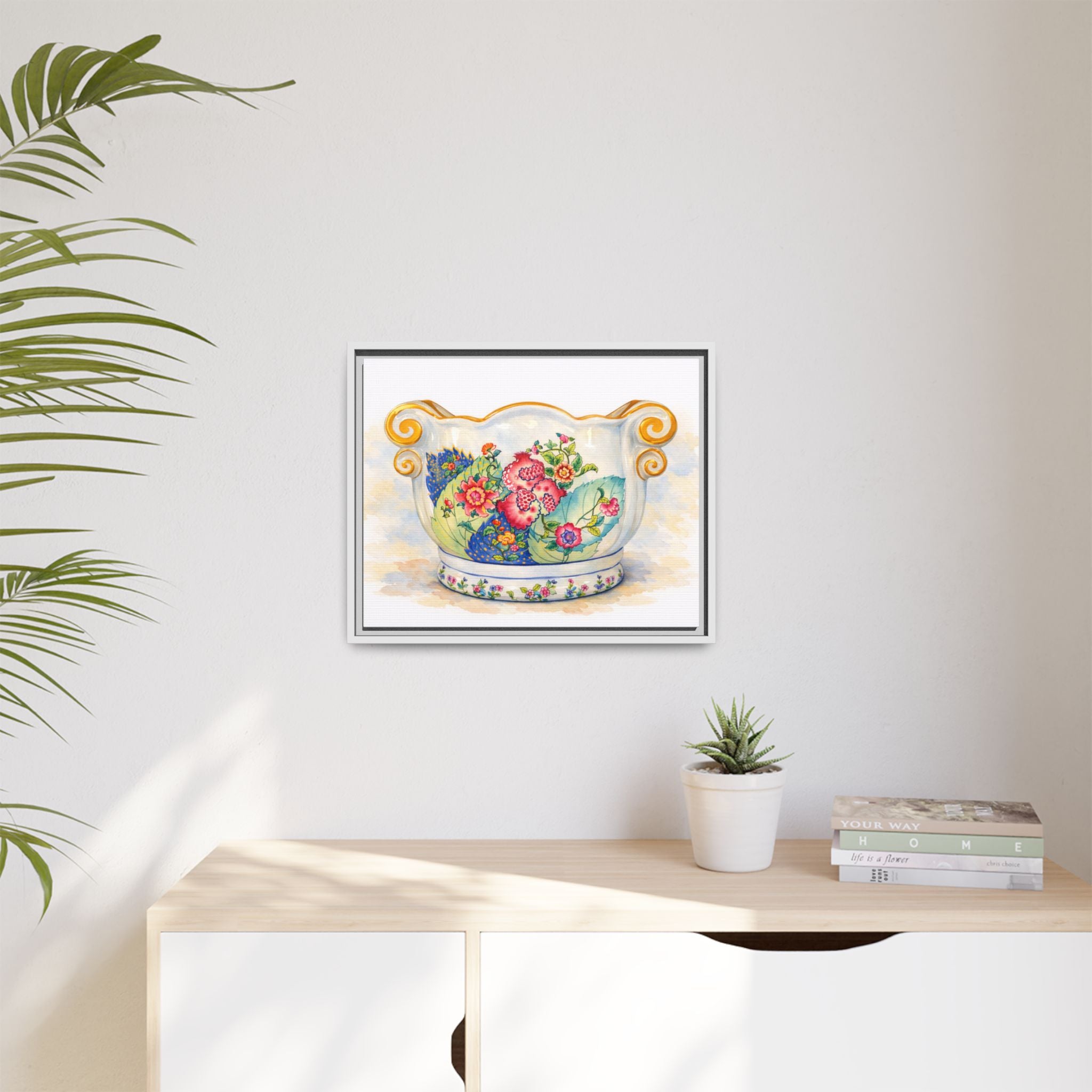 Floral Vintage Planter Matte Canvas Print (Framed)