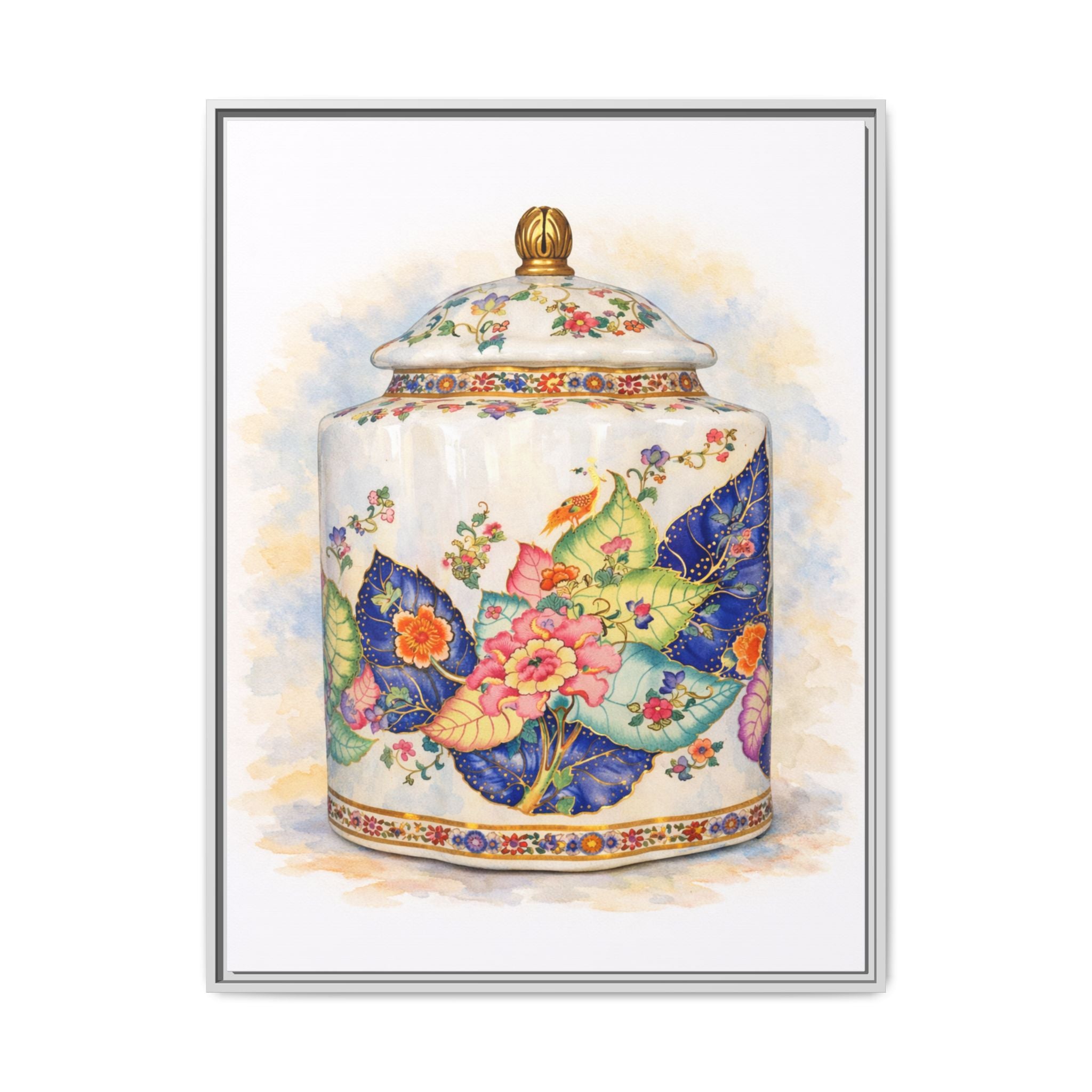 Framed Floral Ginger Jar Canvas Print