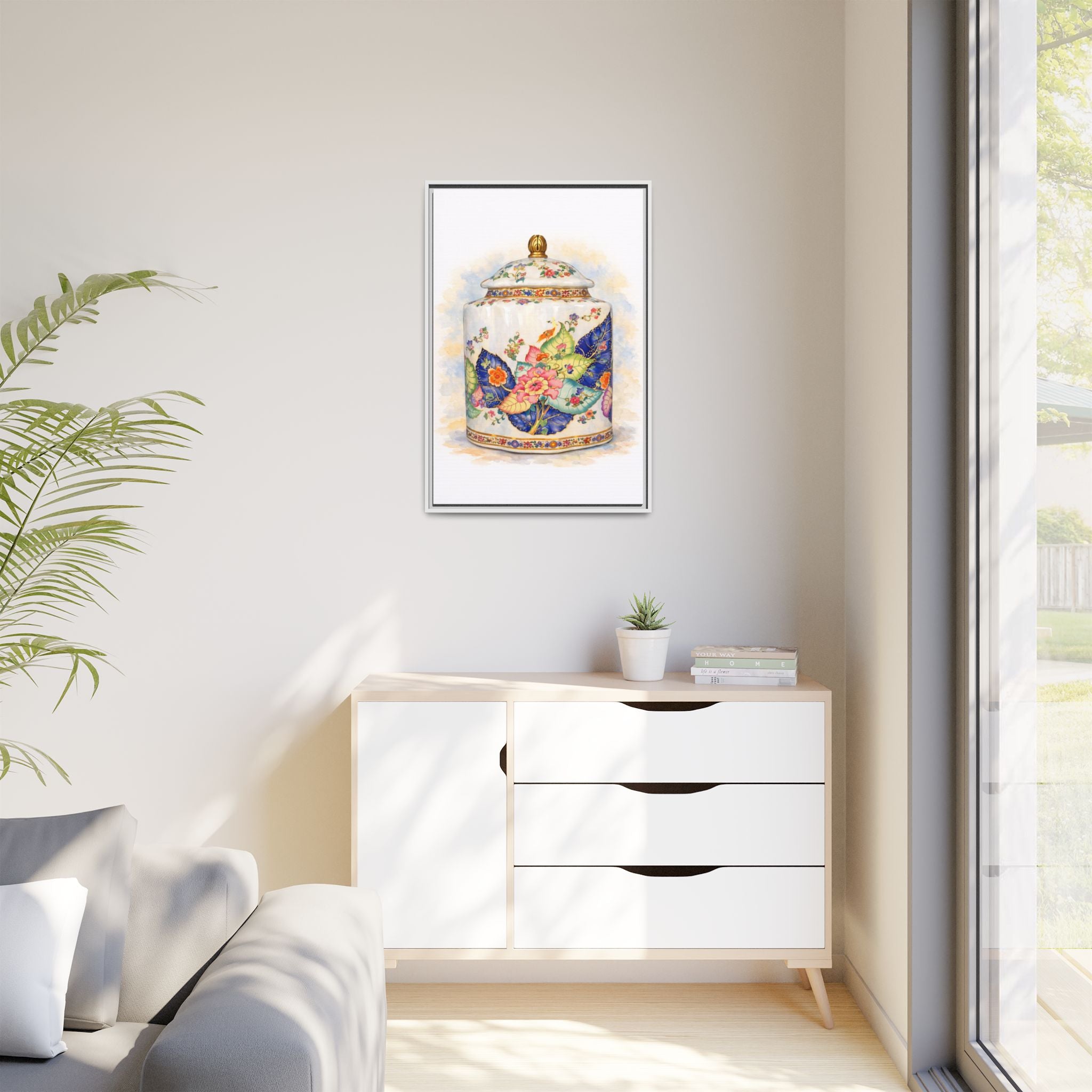 Framed Floral Ginger Jar Canvas Print