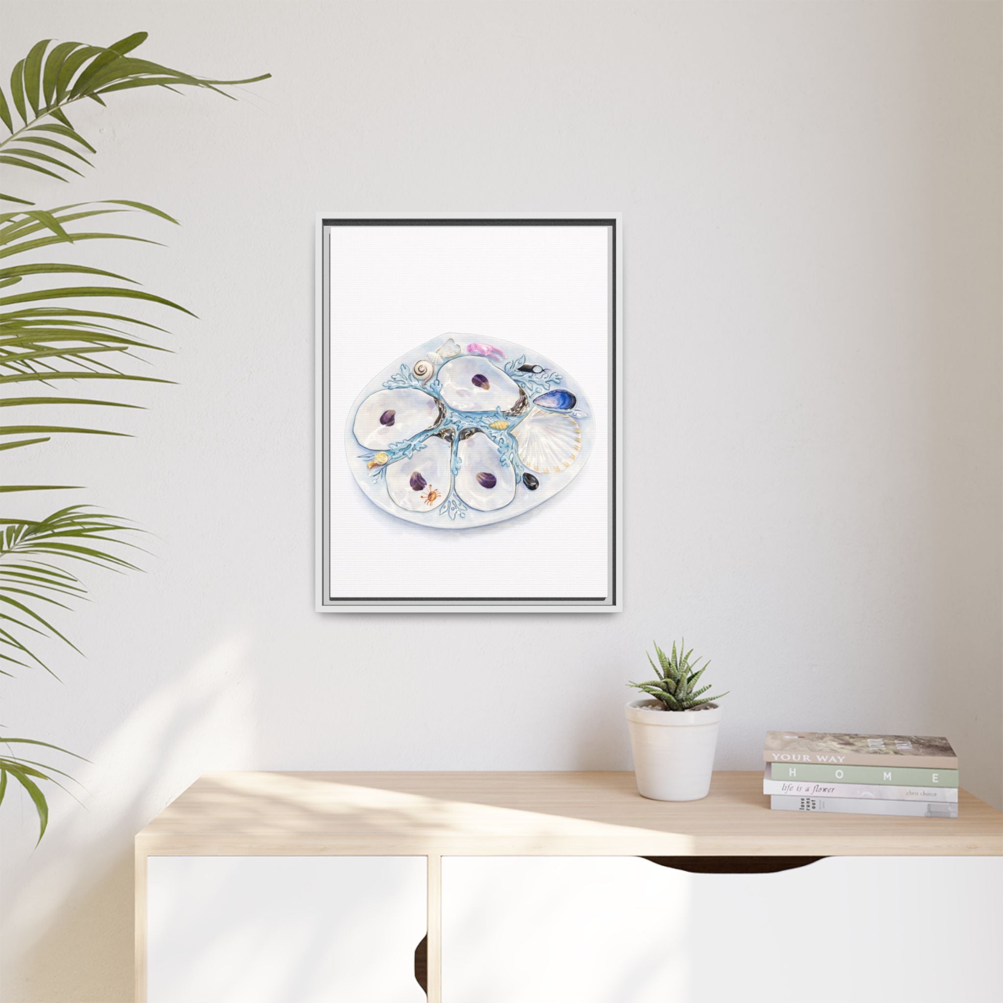Oyster Shell Watercolor Canvas Print — Framed Matte Beach Wall Art