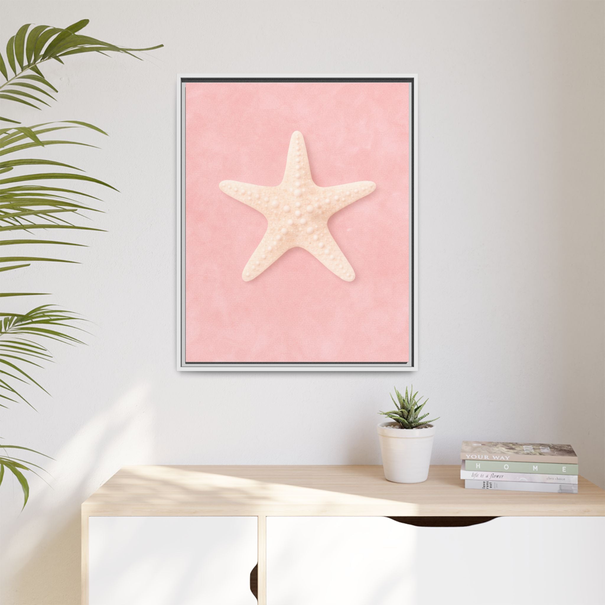 Pink Starfish Beach Canvas Framed Wall Art