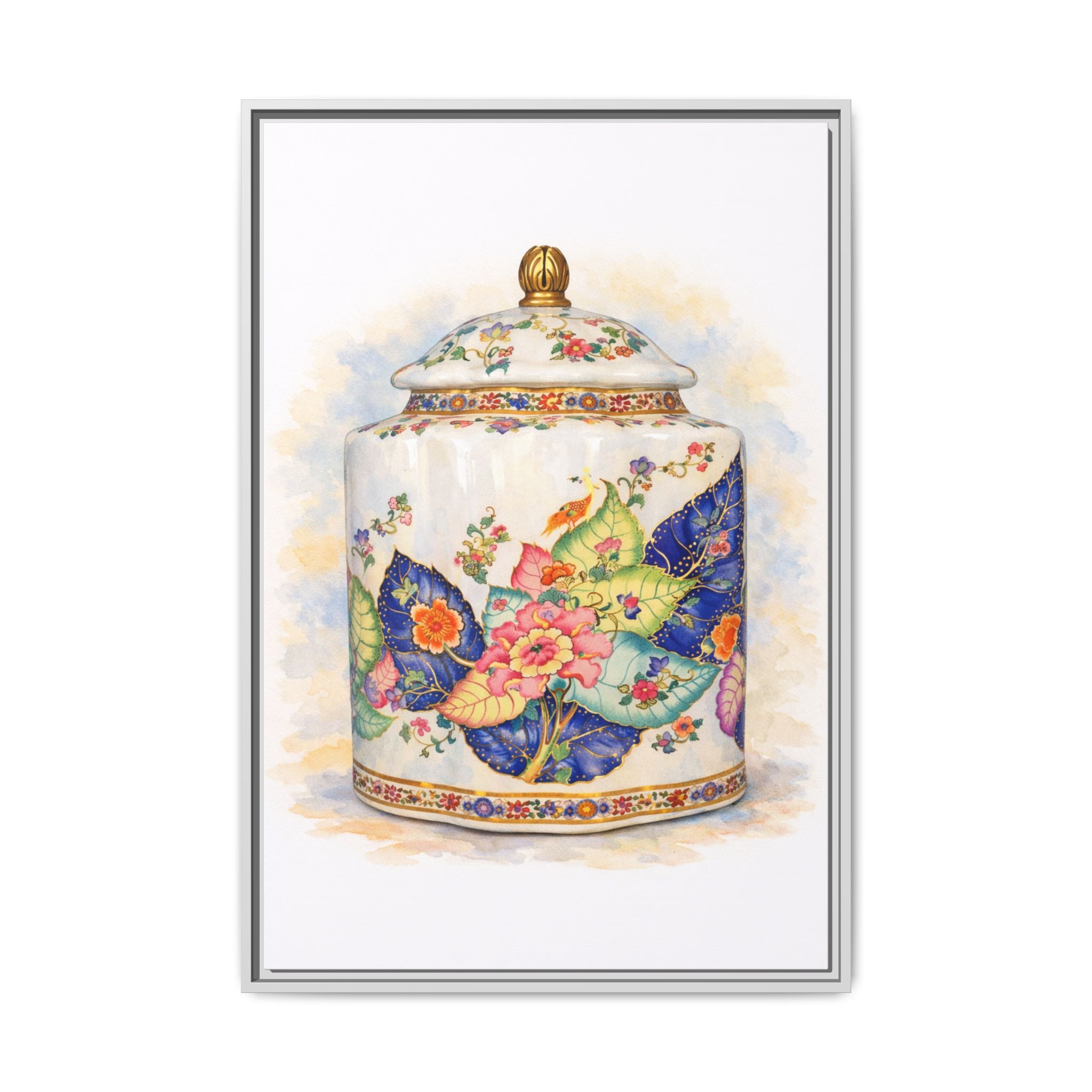 Framed Floral Ginger Jar Canvas Print
