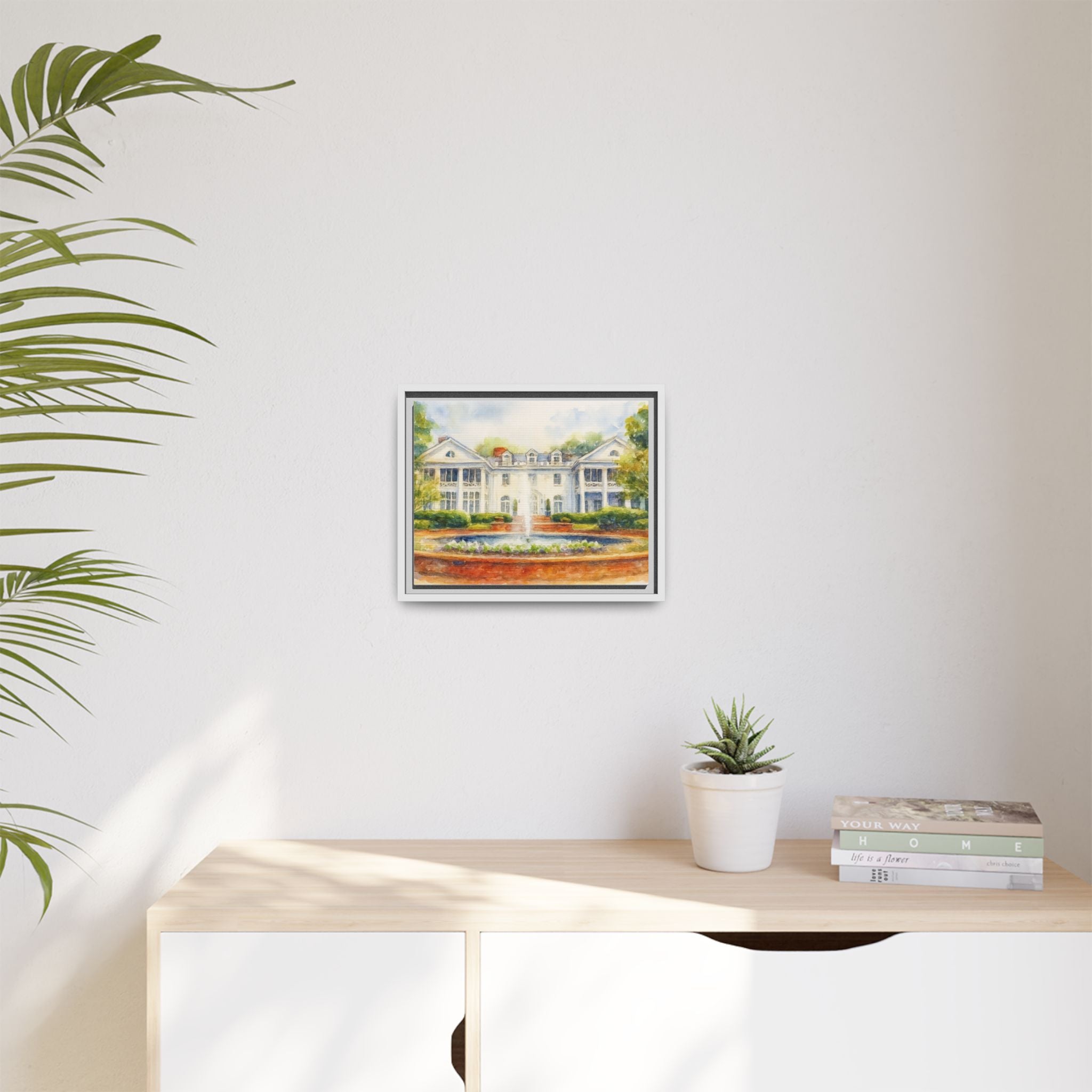 Southern Estate Watercolor Matte Canvas Print, Framed Wall Art