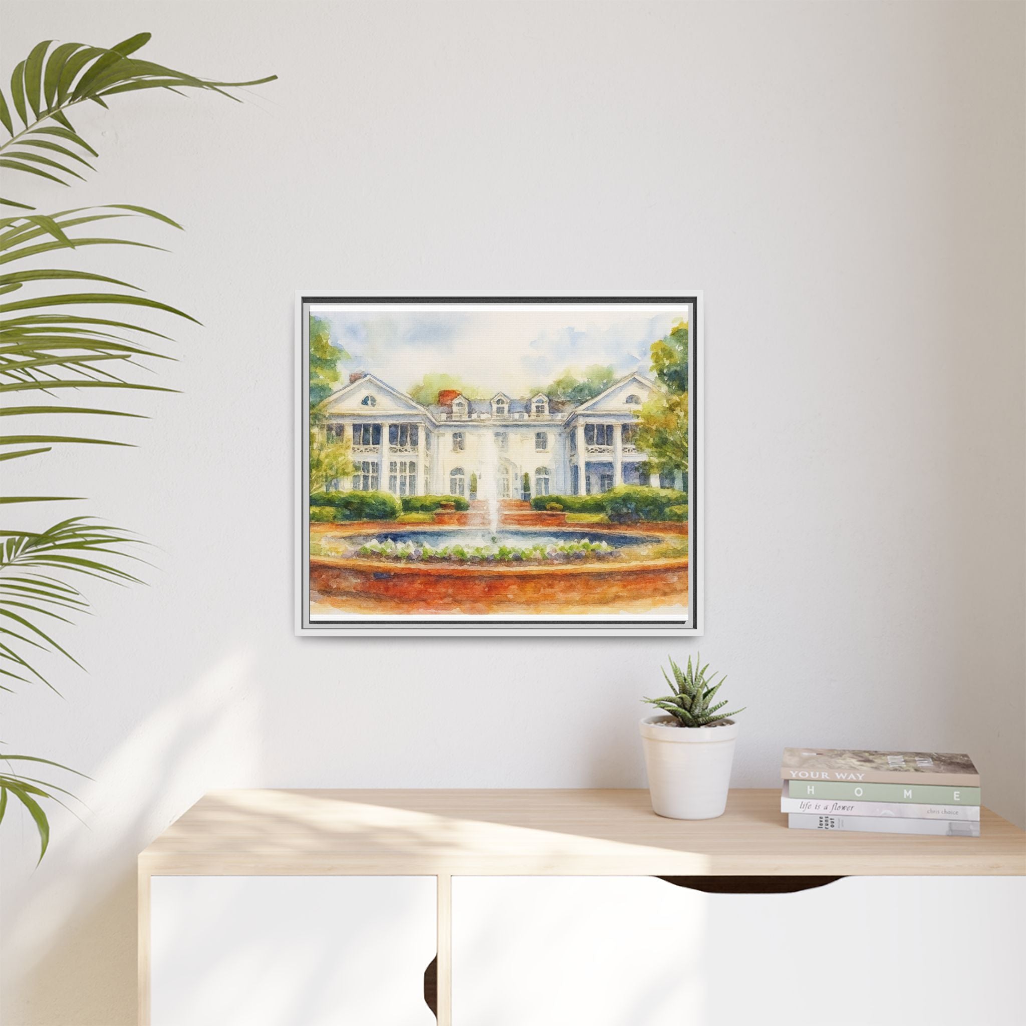 Southern Estate Watercolor Matte Canvas Print, Framed Wall Art