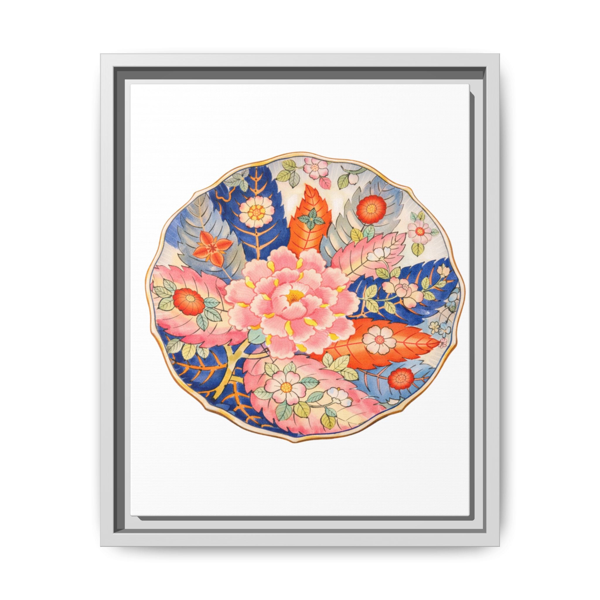 Floral Medallion Framed Canvas Art — Vintage Botanical Wall Decor