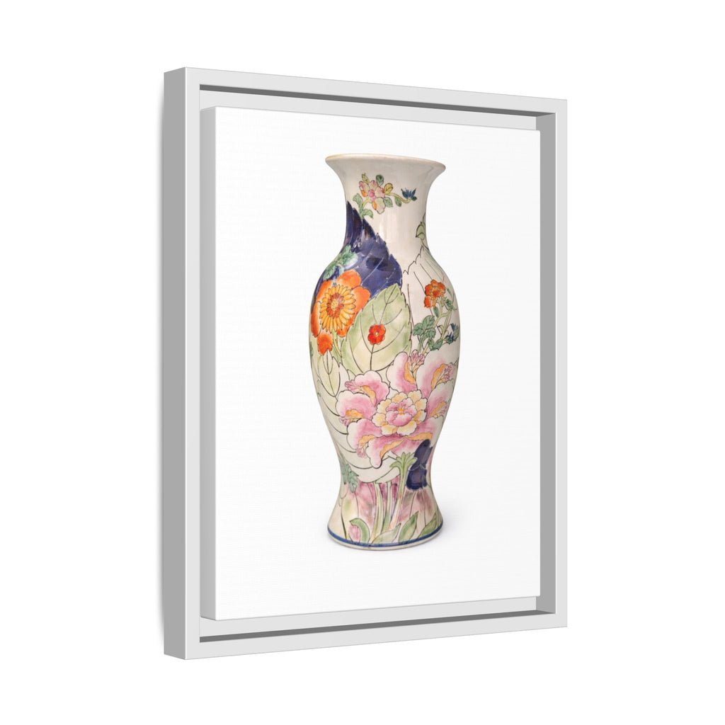 Floral Porcelain Vase Watercolor Print — Framed Matte Canvas Wall Art