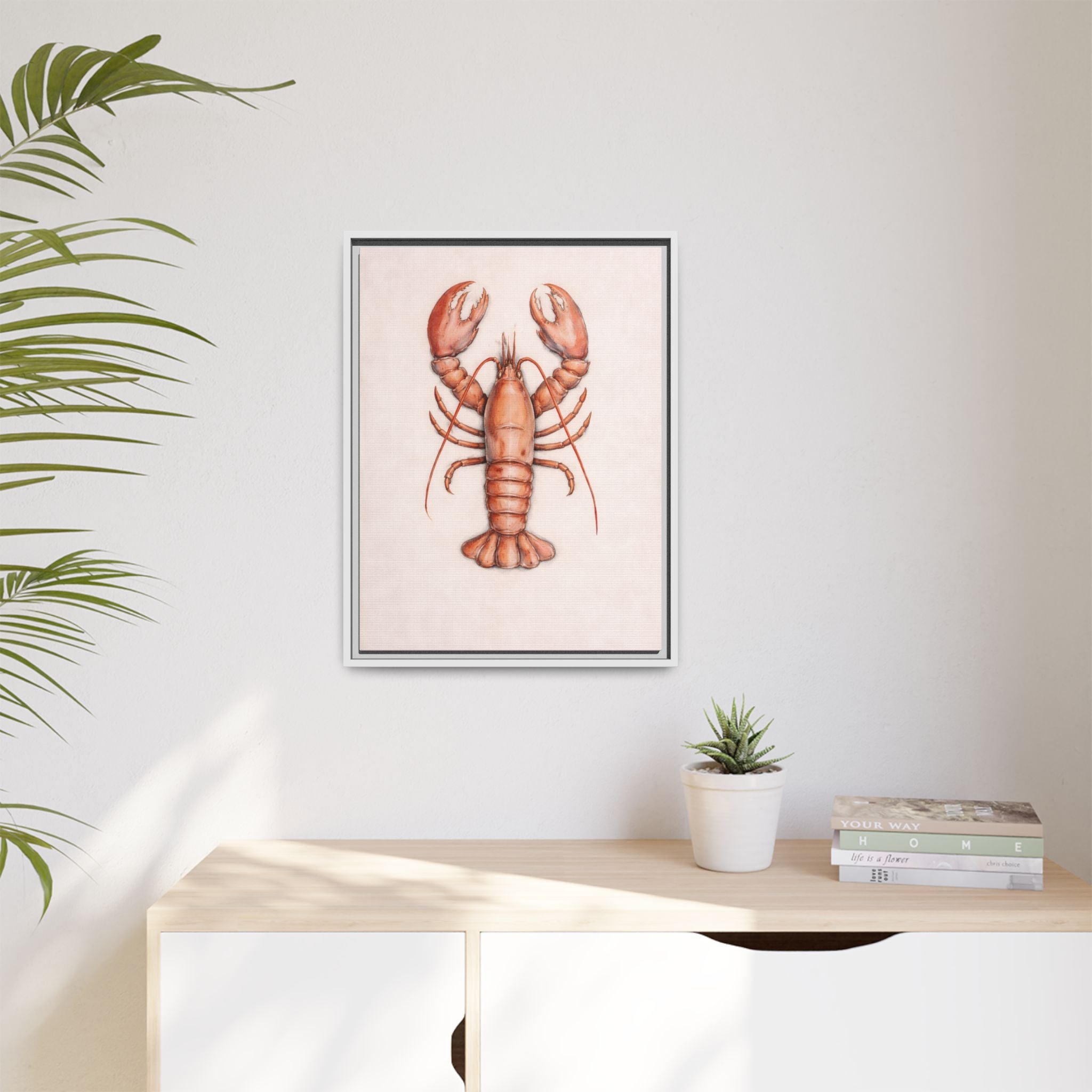 Framed Lobster Canvas Print — Coastal Nautical Wall Art