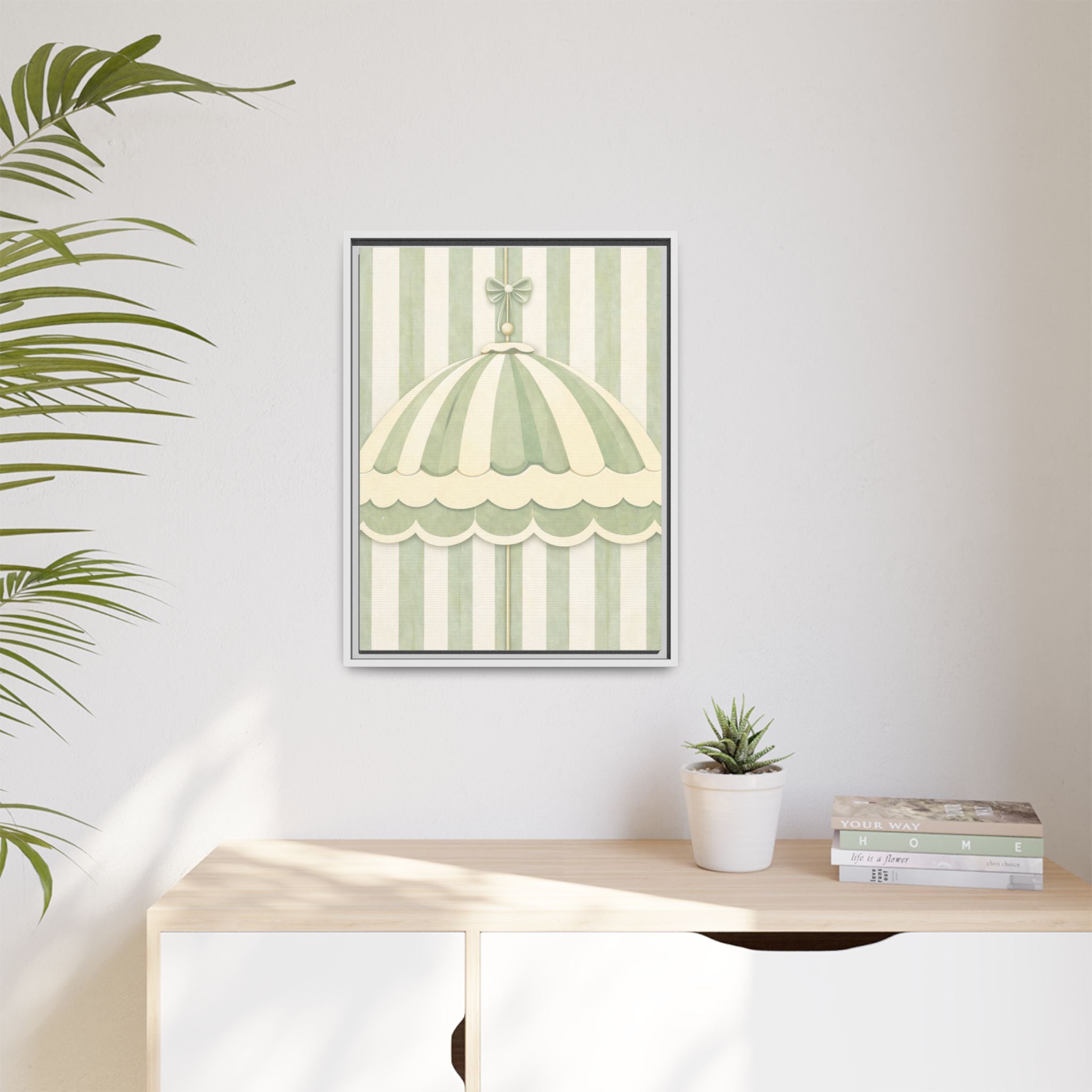 Vintage Carousel Canopy Wall Art — Framed Matte Canvas (Green Stripe Nursery)