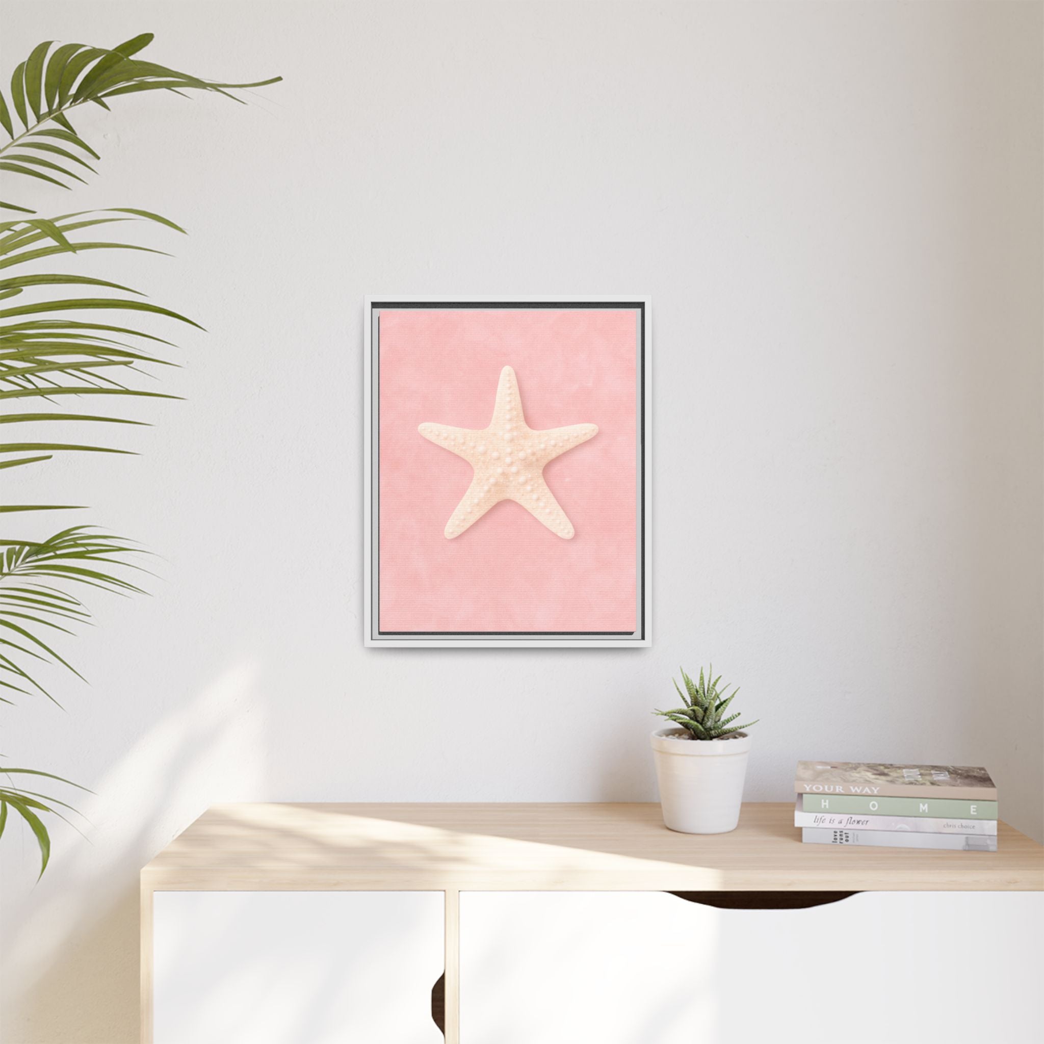 Pink Starfish Beach Canvas Framed Wall Art