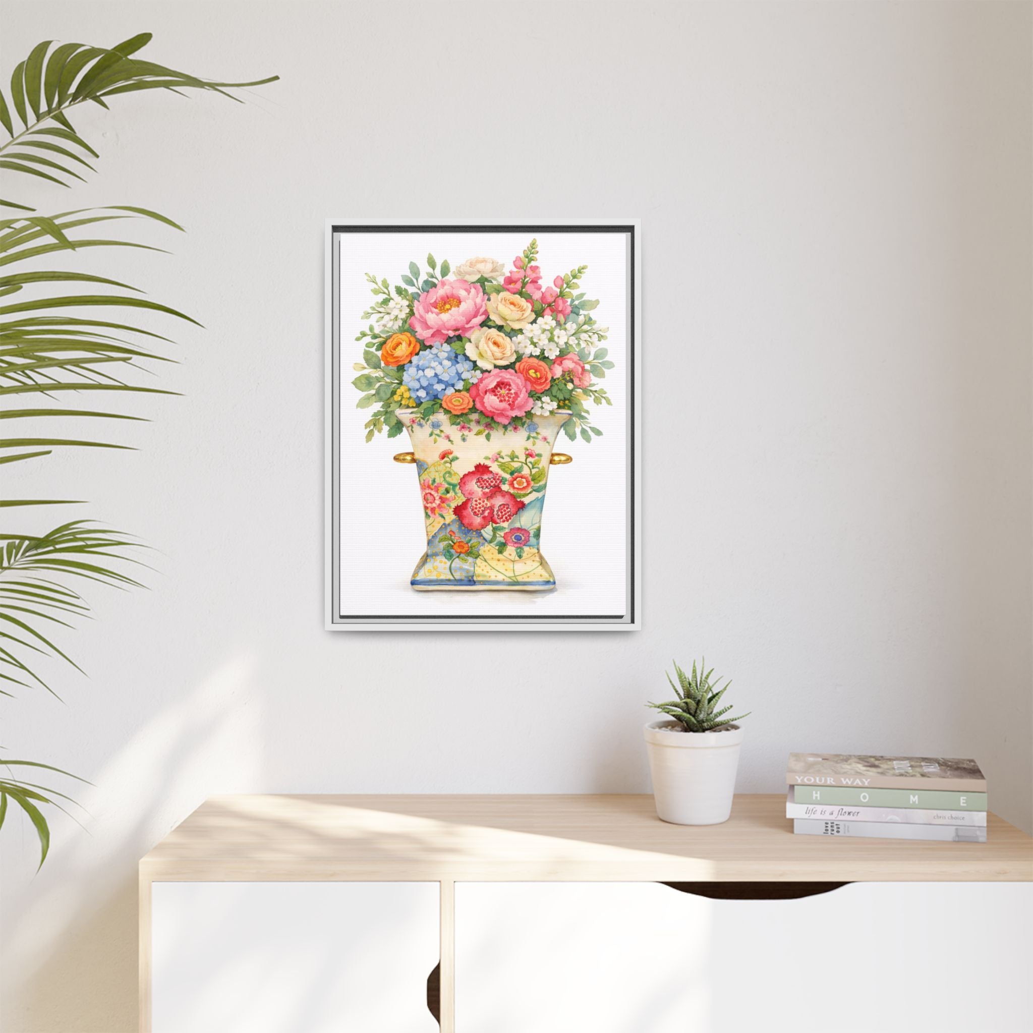 Framed Floral Vase Canvas Print – Vintage Bouquet Wall Art