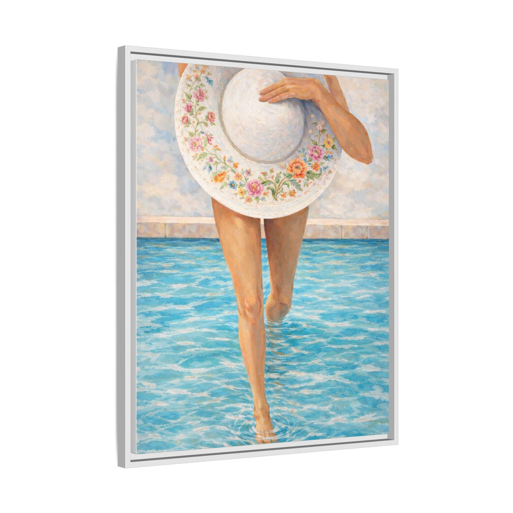 Summer Stroll Canvas Print — Woman with Floral Sun Hat Framed Art