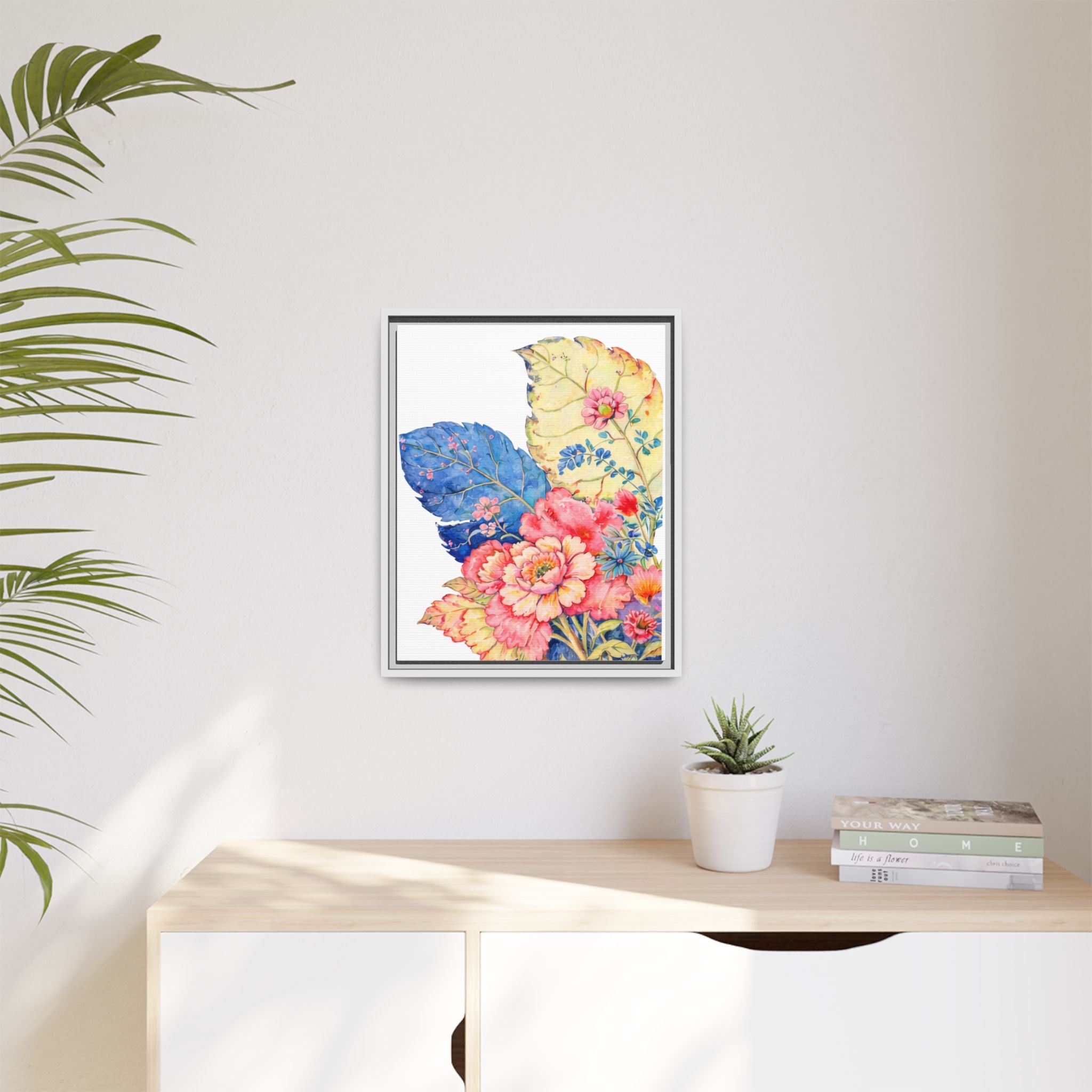 Framed Floral Watercolor Canvas Print — Vibrant Botanical Wall Art