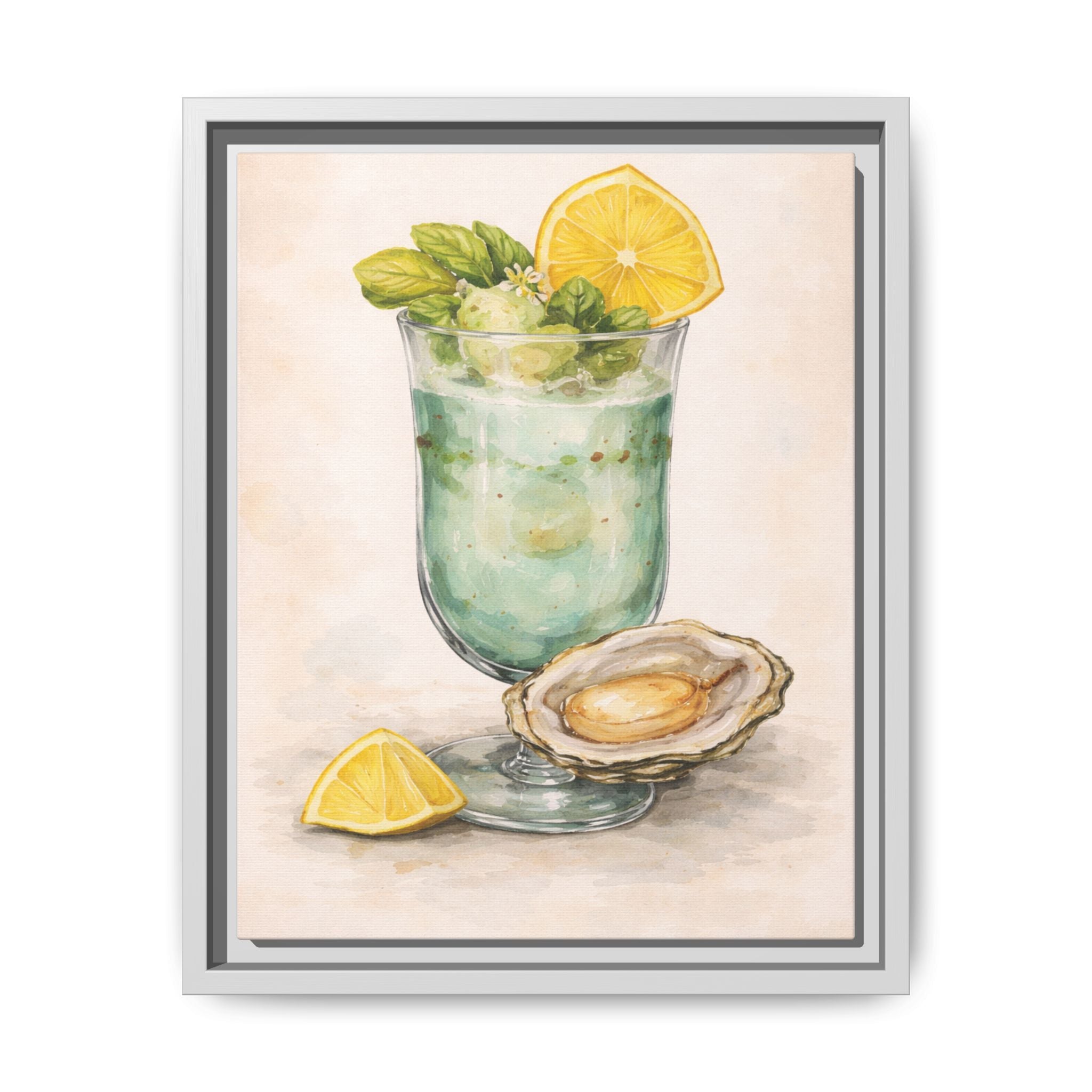 Seafood Cocktail Framed Canvas Wall Art — Lemon & Oyster Coastal Kitchen Print