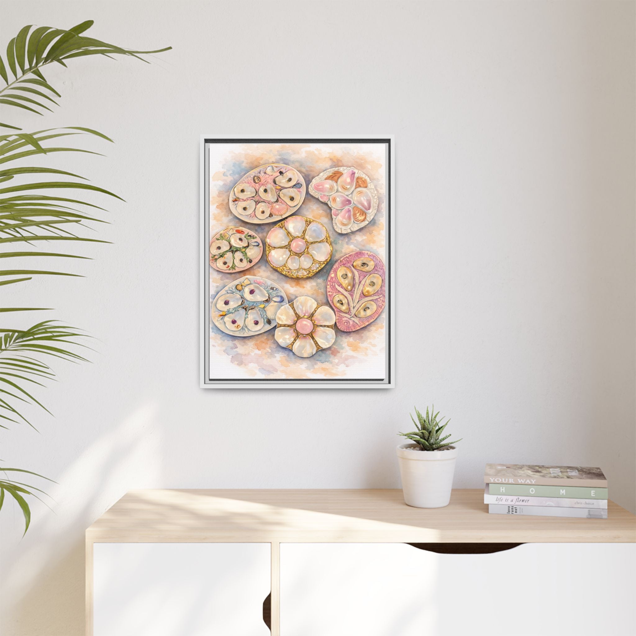 Vintage Floral Oyster Plates Matte Canvas Print